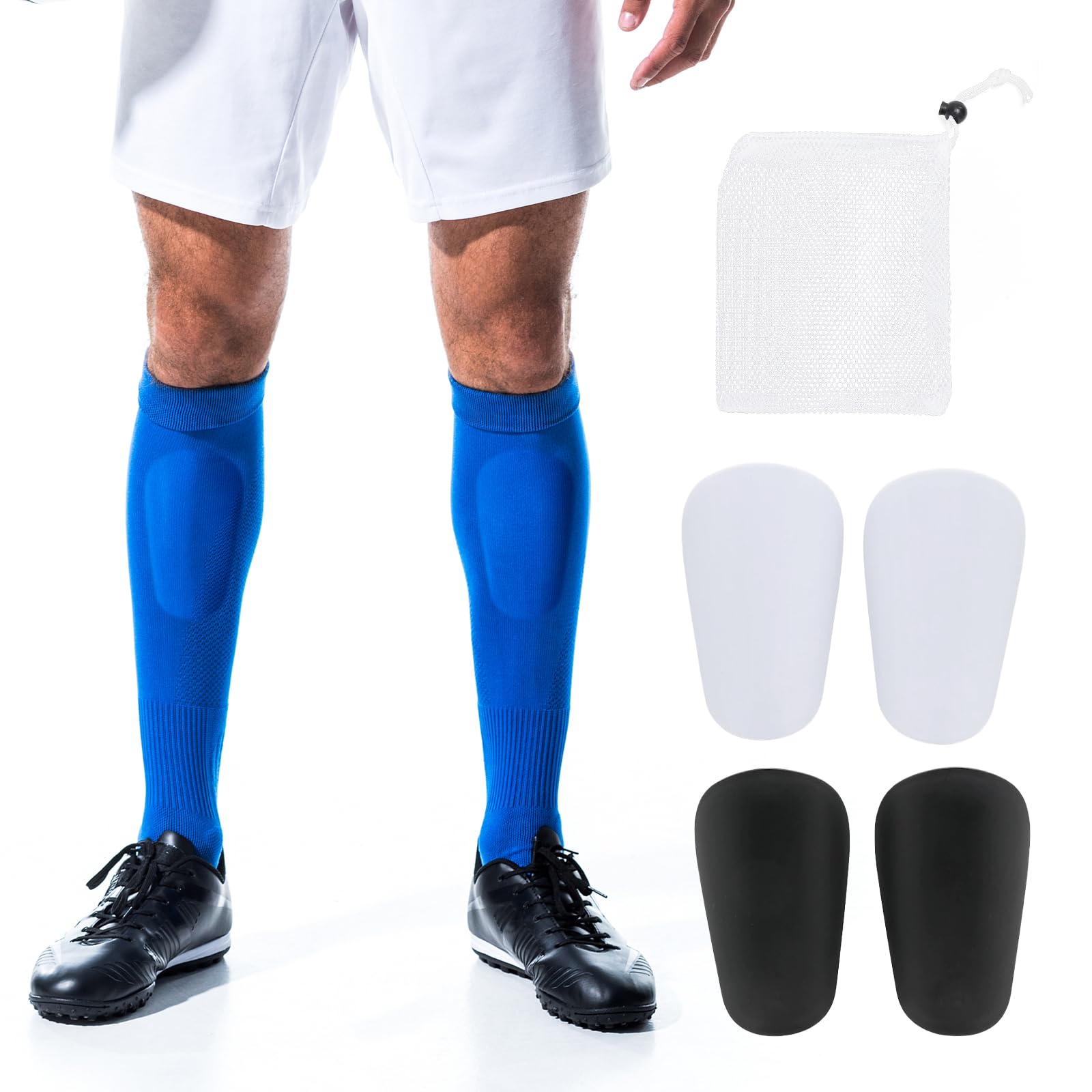 Mini Schienbeinschoner Kinder Fußball Set,Stoßdämpfend gepolstert mit Aufbewahrungsbeutel, Schwarz & Weiß 2 Paar,Ultraleichtes Beinschutz Zubehör für Jungen Mädchen Training & Turnier
