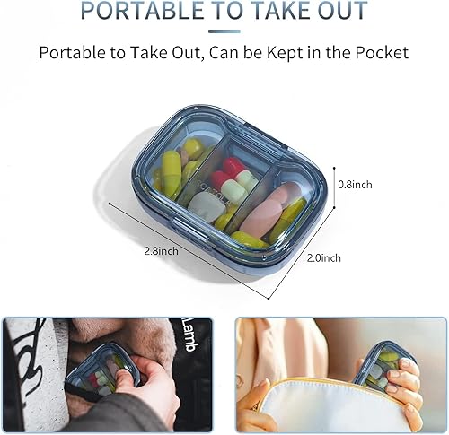 Vista 2 de 3 Compartment Pill Box, Moisture Proof Pill Case, Travel Pill Organizer for Pocket Purse, Daily Portable Medicine Vitamin Box, Fish Oil Box, 1