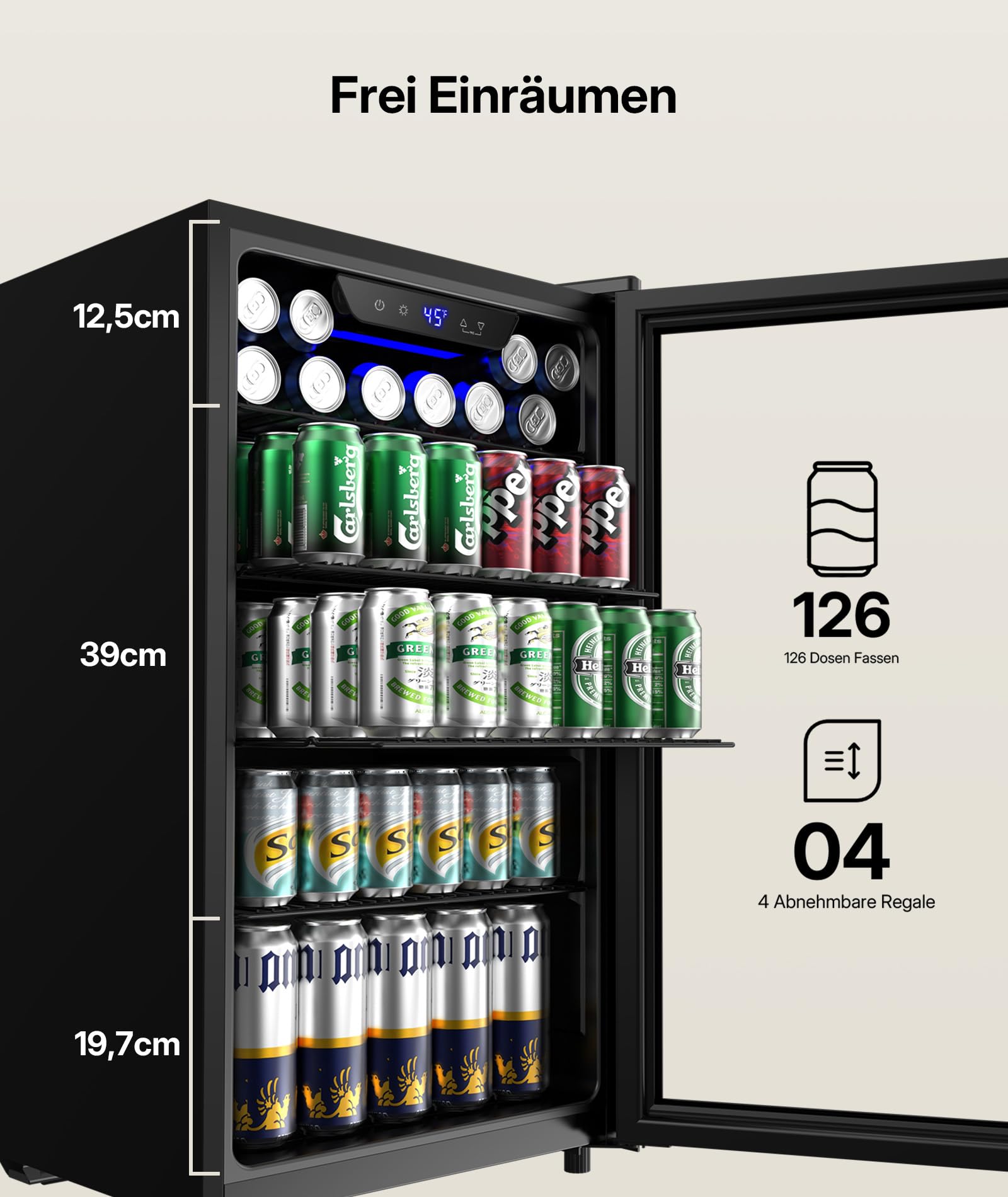 Upstreman 91L Getränkekühlschrank, Mini-Kühlschrank für 126 Dosen mit Glastür, mit verstellbare Regale für Bier, Wein & Soda – Ideal für Haushalt, Bar, Büro, Wohnung