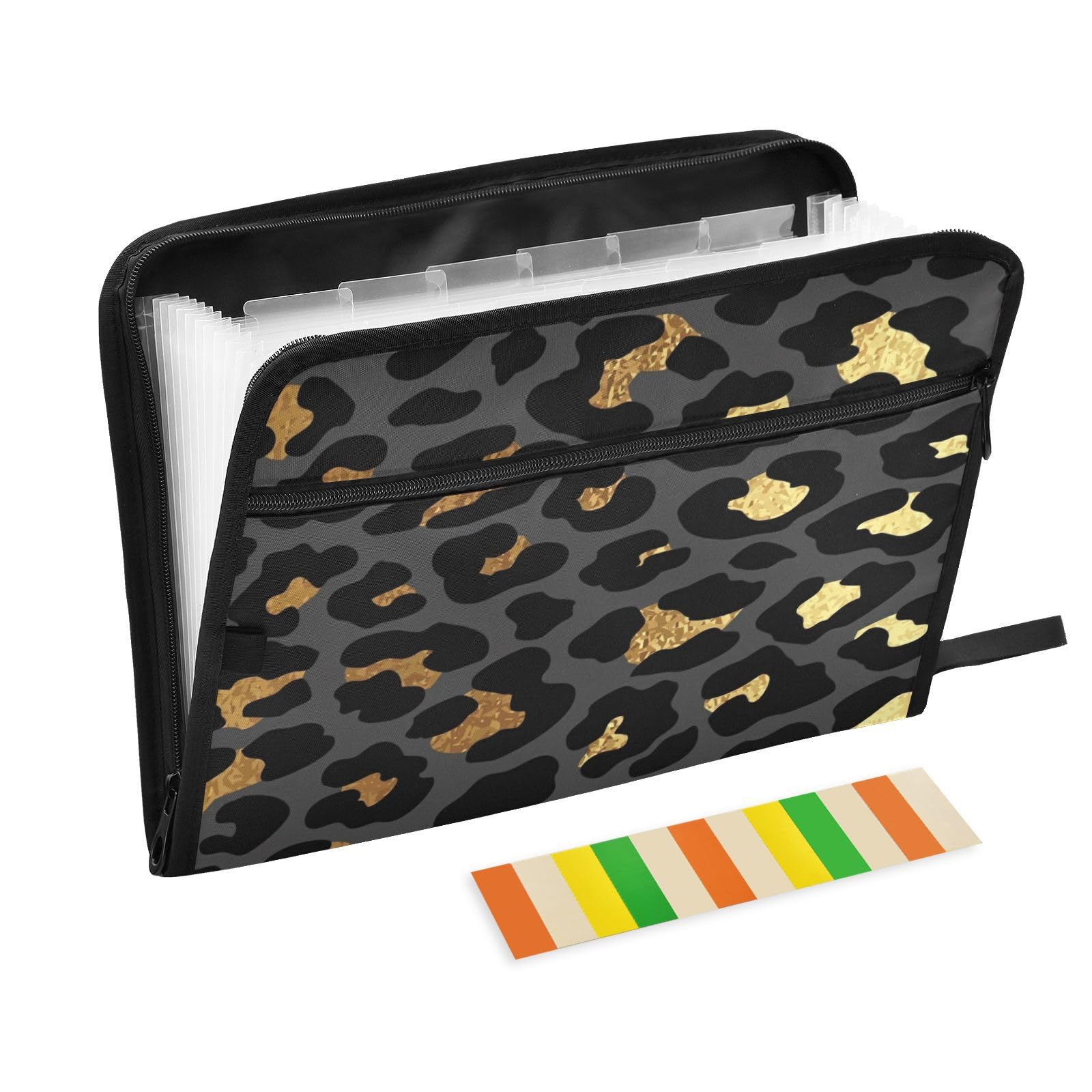 Gold Leopard Print Grey Expanding File Folder 13 Pocket Accordion Document Organizer for Home School Office
