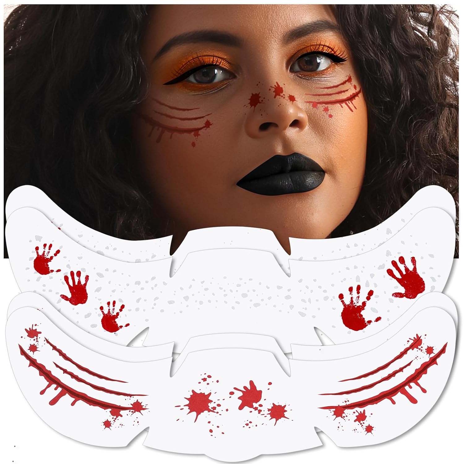 Teenitor Temporary Halloween Face Tattoos, 4pcs Fake Scars Temporary Tattoos for Adults, Halloween Face Stickers Wounds for Women Face