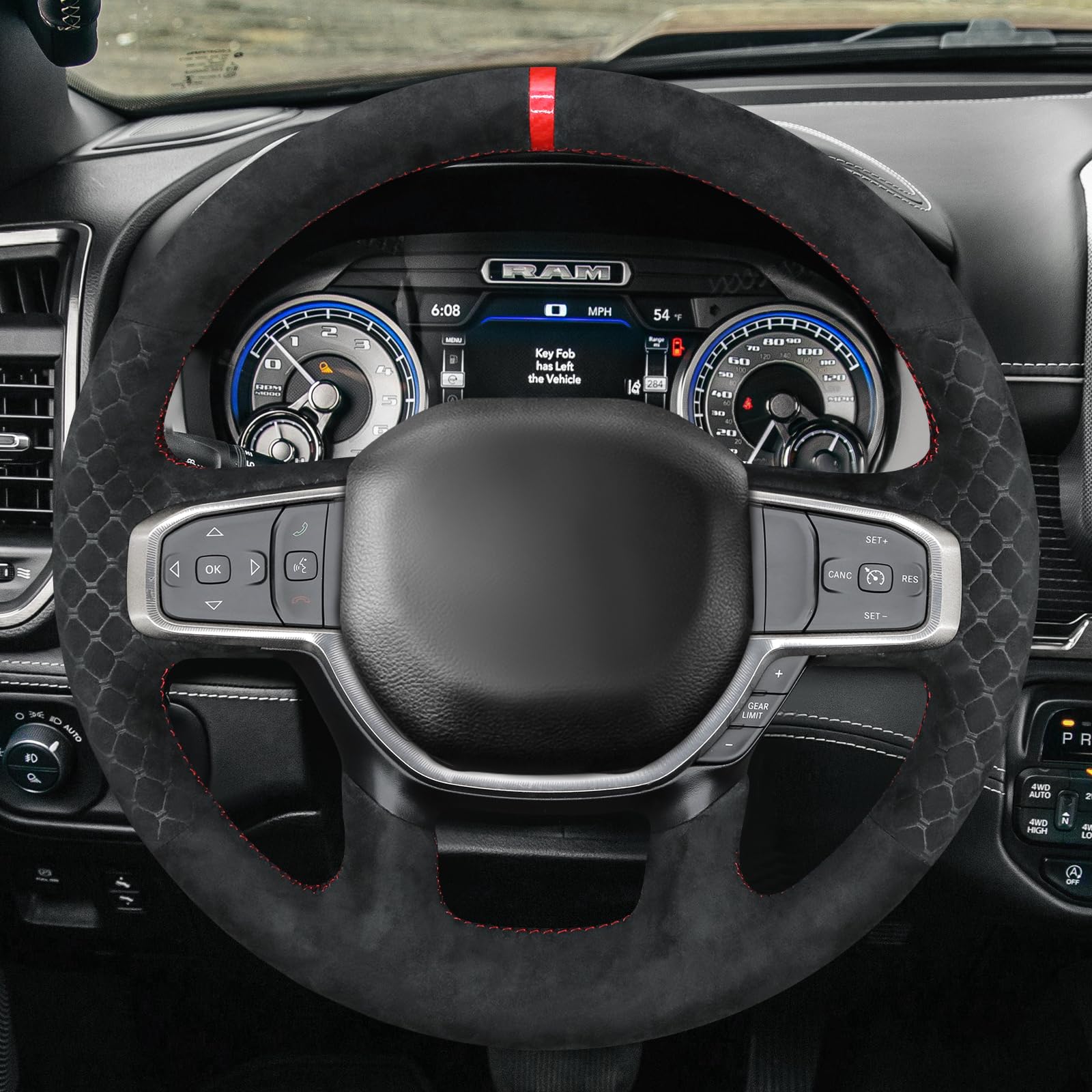 MEWANT Ręcznie szyty pokrowiec na kierownicę do Dodge Ram 1500 2019-2023, akcesoria do kierownicy Dodge Ram (tył bez przycisków)