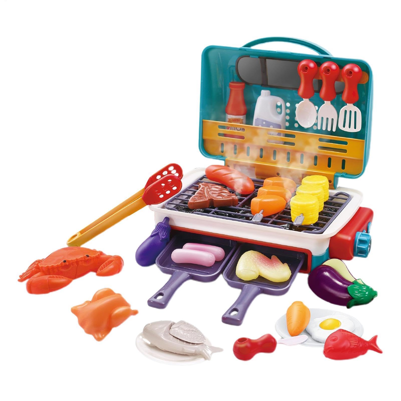 Barbecue Giocattolo Per Bambini Cucina – Set Grill Simulazione con Vapore Suono E Cibo Che Cambia Colore | Piccole Attrezzature Chef Gioco Simbolico