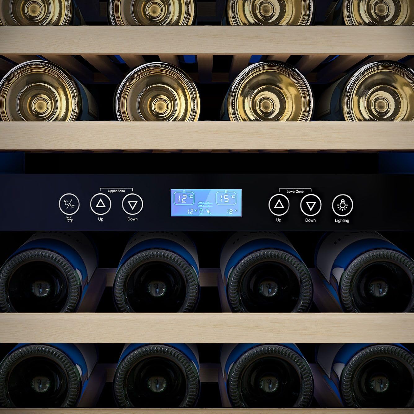 GGM Gastro Weinkühlschrank 2 Klimazonen 350 L 116 Flaschen | Präzise digitale Steuerung, abschließbare Edelstahltür, stimmungsvolle LED-Beleuchtung, ideal für den Gastronomie-Einsatz