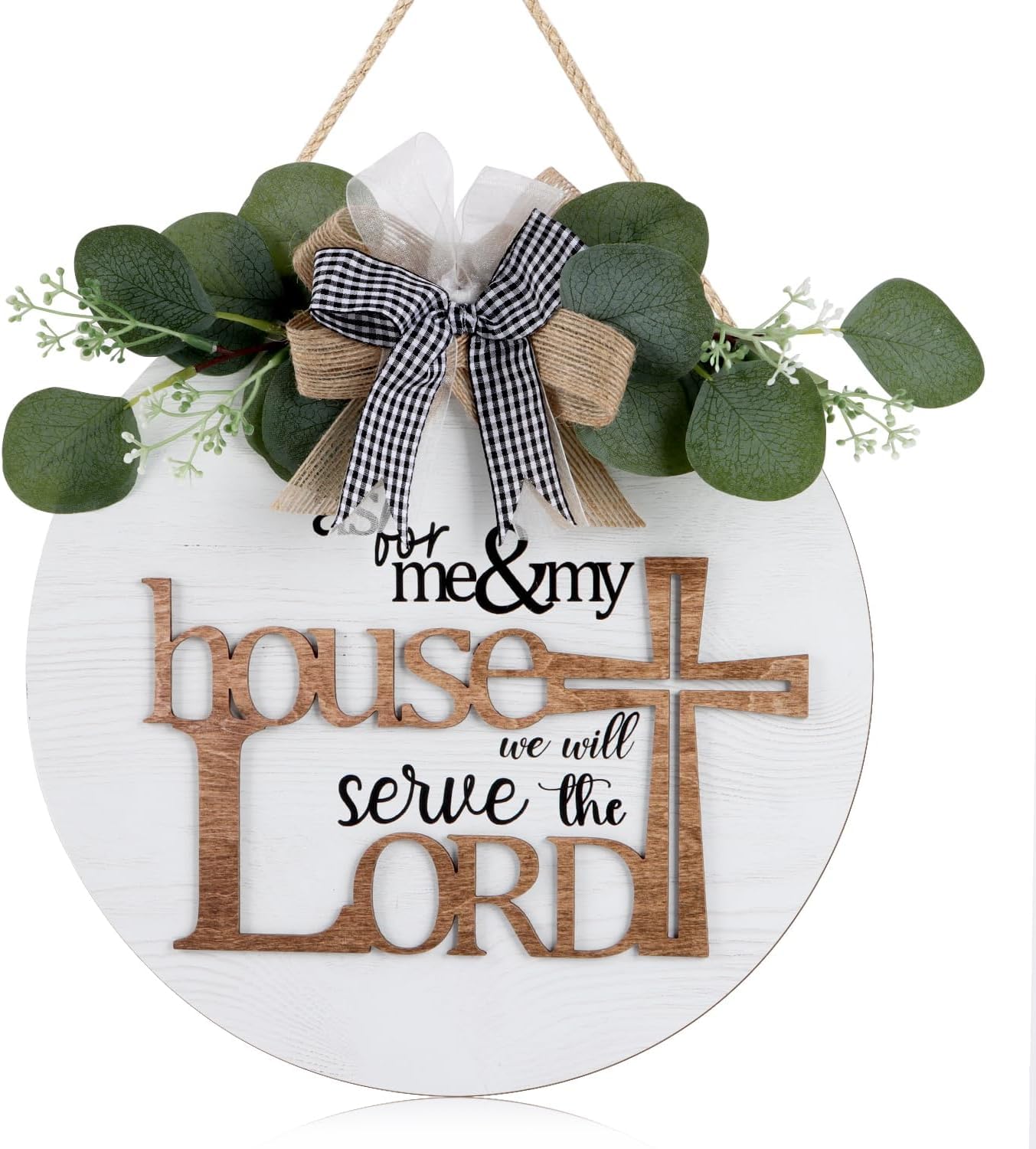 TOARTi House Wood Sign,3D As For Me And My House We Will Serve the Lord Religious Christian Door Decor,11.4" Farmhouse Bible Verse Scripture Wall Sign,Rustic Jesus Cross Decor for Home Office