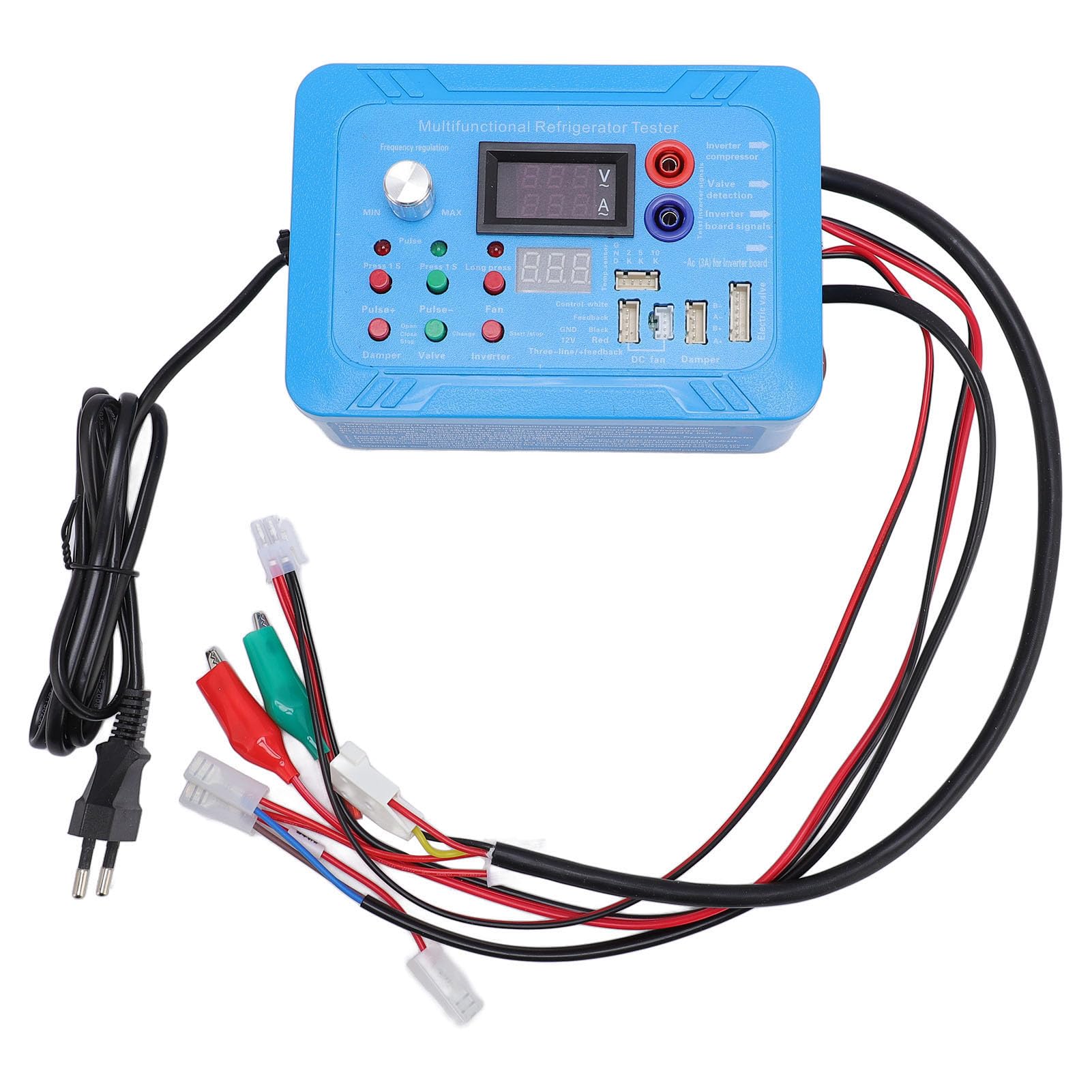 SIXRUN Refrigerador Inversor Probador, Herramienta de Detección de Frecuencia y Voltaje Ajustable para Reparación de Placa Inversora y Válvula Solenoide de Pulso, con 16 Terminales de (Enchufe de la