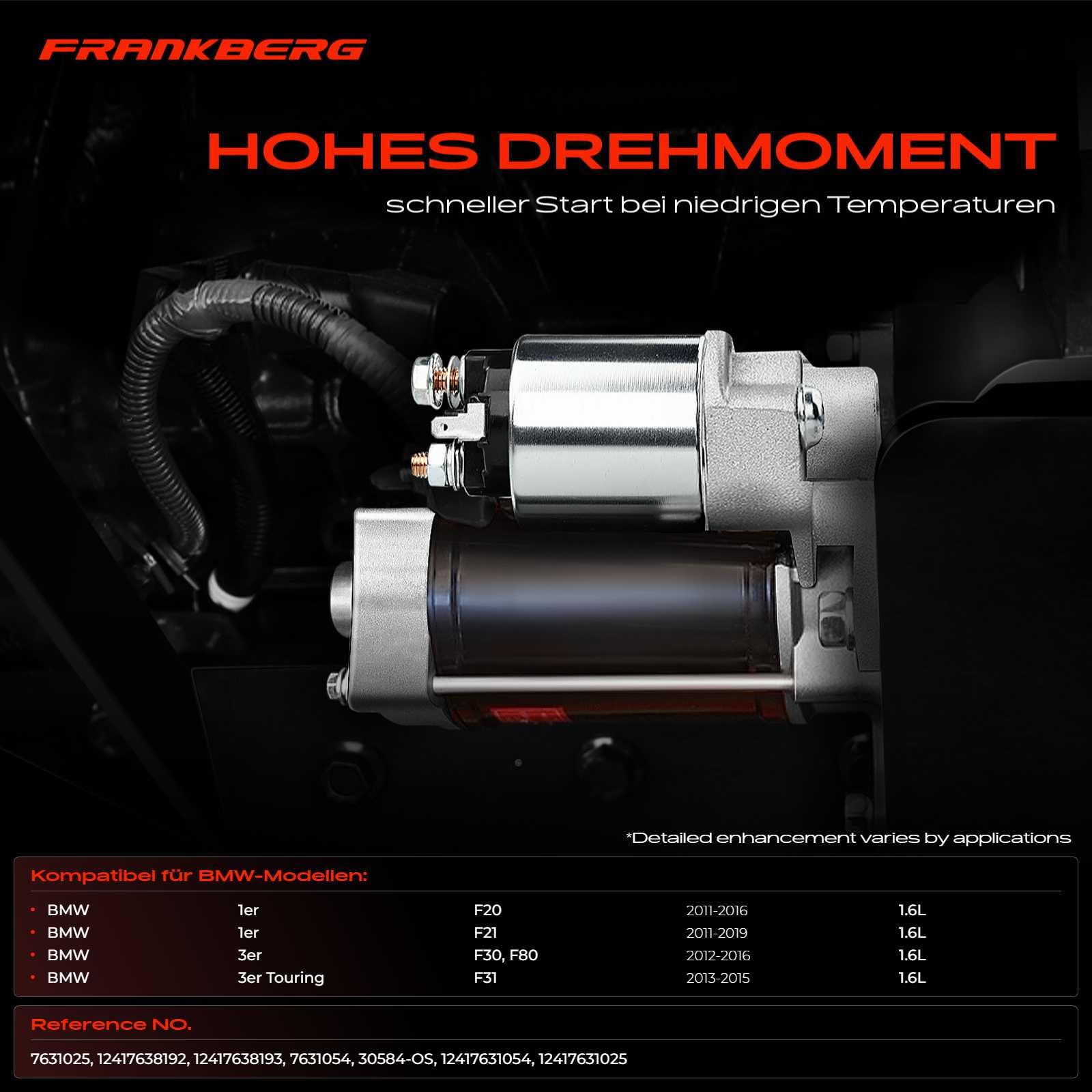 Frankberg Démarreur 1,7 kW 12 V 11 dents 12417638192 | Compatible avec: Série 1 F20, Série 3 Touring F31, Série 3 F30 F80, Série 1 F21