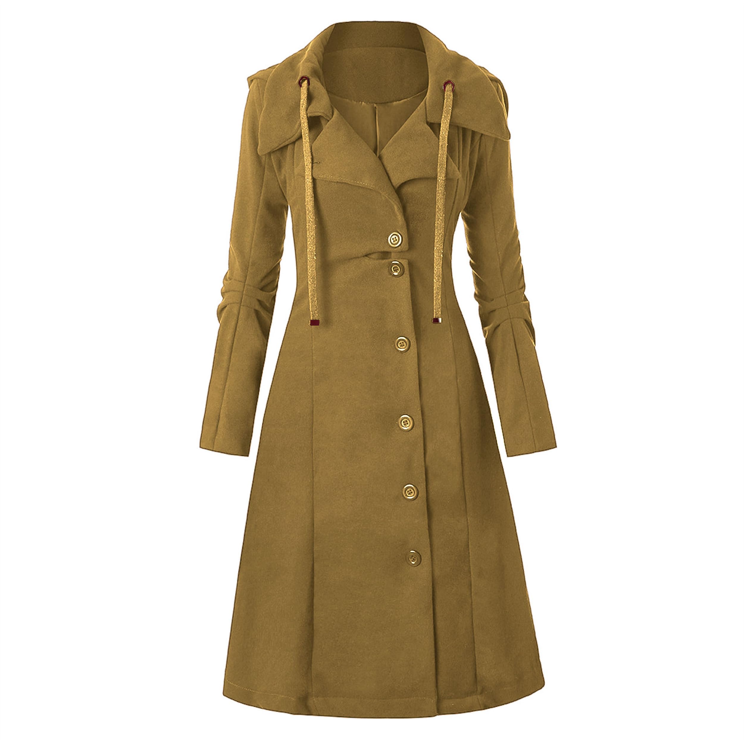 Trench lungo da donna, cappotto lungo da donna con cappuccio, doppiopetto, trench invernale in lana calda con cinture