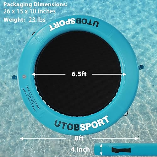 Miniatura 5 de Hamaca de agua inflable flotante de 8 x 8 pies, balsa flotante de agua para lago, barco, piscina, océano, perros adultos y niños, con soporte para