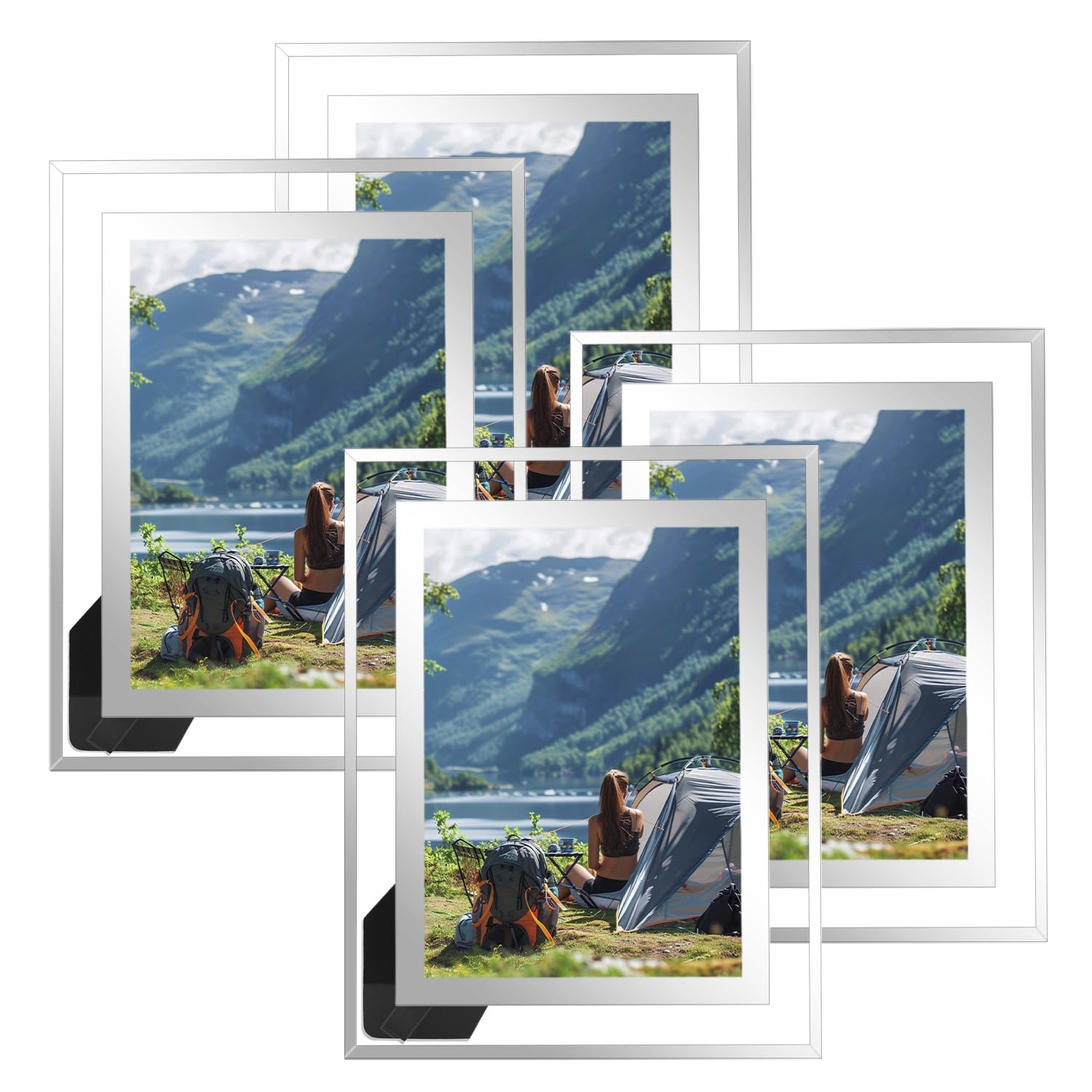 QWORK® 4 Pack Silver Mirrored Glass 5x7 Photo Frames, Elegant Picture Frames, Can be Placed Horizontally or Vertically, for Tabletop Display