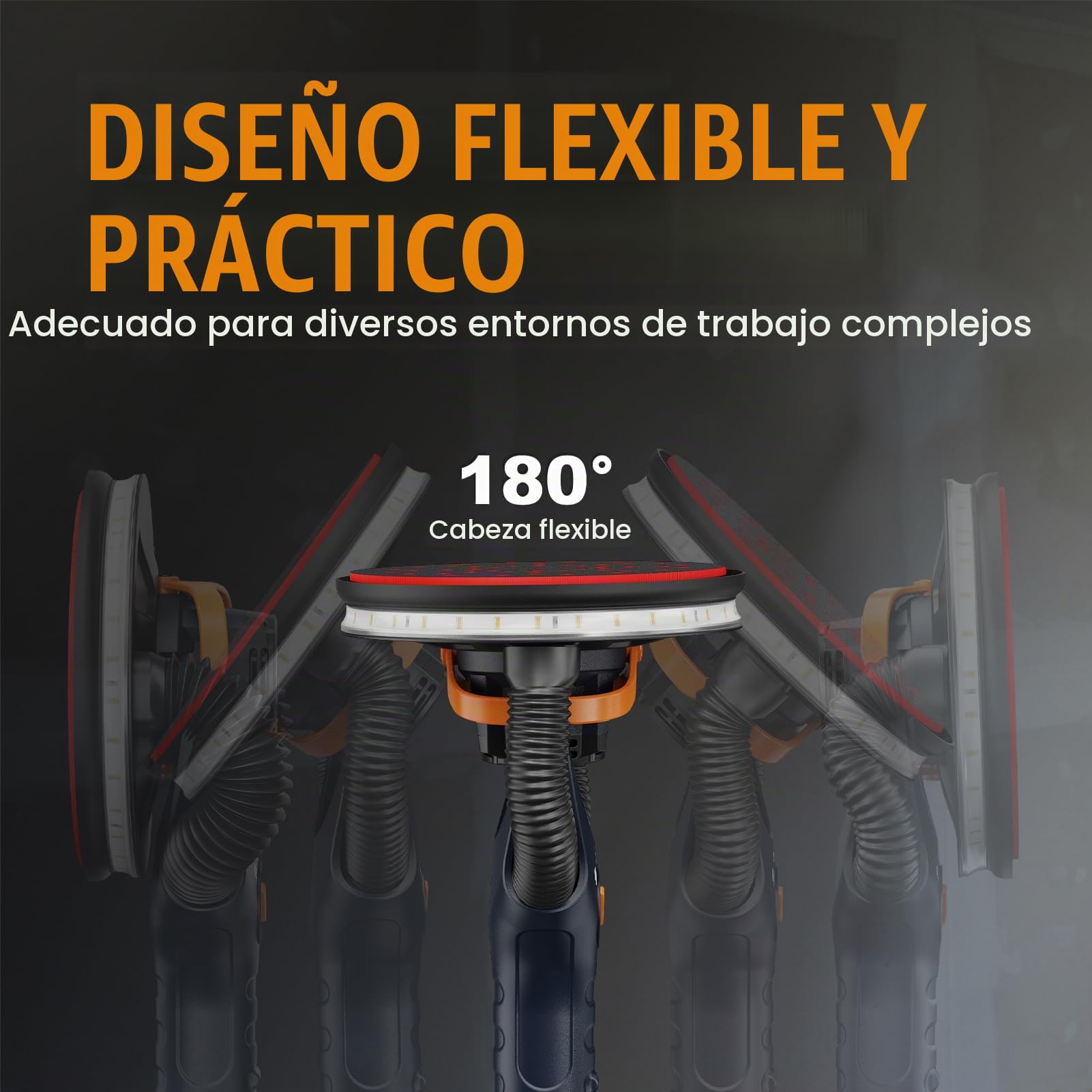MAXXT Lijadora de Yeso Sin Escobillas - Órbita 4mm, Doble Canal con Adhesión al Techo, Modo Canal Simple/Doble para Paredes, 4000-8500 RPM, Luz LED, Plegable, 400W, Mango 1,65M, Plato 215mm
