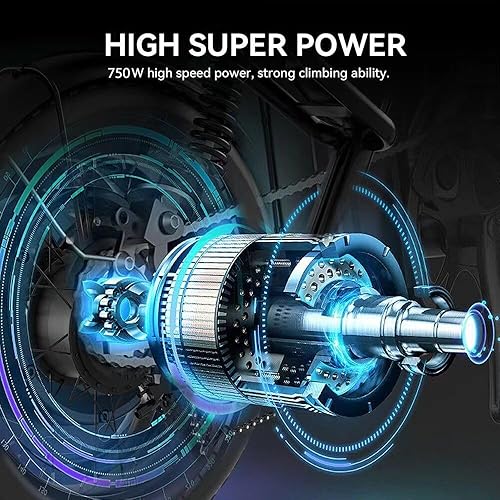 Miniatura 3 de PHNHOLUN Motocicletas eléctricas 2023 de 750 W para adultos y hombres  Bicicleta de cross de 20 pulgadas con batería extraíble de 15 AH, 6 capas de