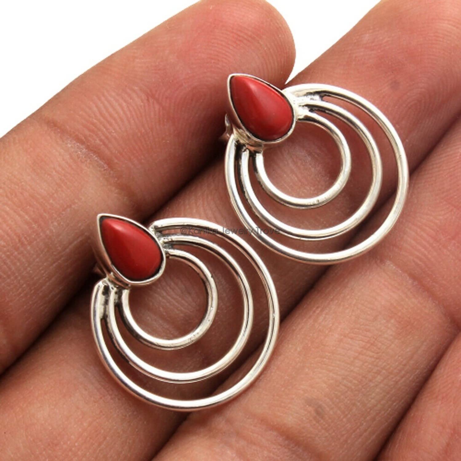 Pendientes de plata sólidos 925 para mujeres y niñas, plata esterlina Coral Drop de pendientes Declaración, regalo de dama de honor, joyas hechas a mano