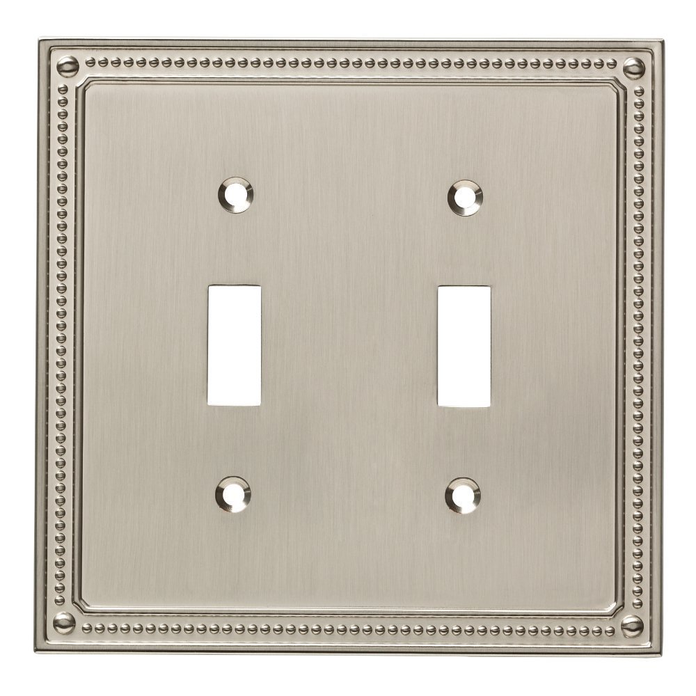 Classic Beaded Double Toggle Wall Plate - 2-Gang - ETL Certified - Decorative Double Light Switch Cover - Toggle Switch - W35061-SN-C - Satin Nickel - 1 Pack