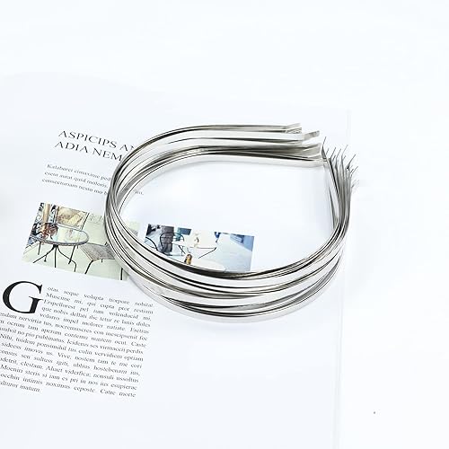 Miniatura 5 de Lawie Paquete de 20 diademas delgadas de metal duro en blanco de 0.197 pulgadas (0.197 in), color plateado, dorado y negro, banda delgada de alambre