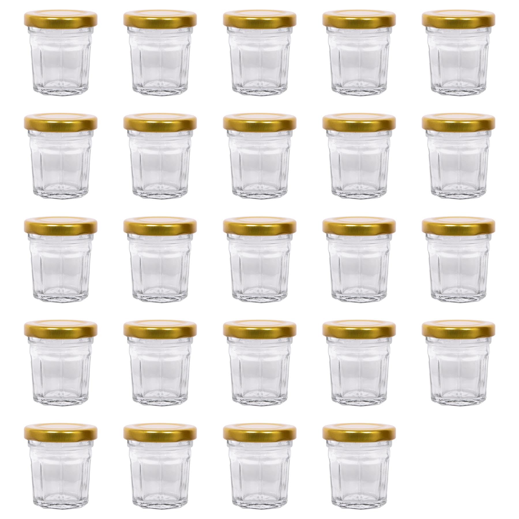 Argon Tableware Glass Jam Jars with Airtight Gold Lids - 30ml - Pack of 24 - Empty Screw Top Kitchen Storage Jar for Food, Honey, Spice, Pickling, Preserving, Candle Making โ image 1