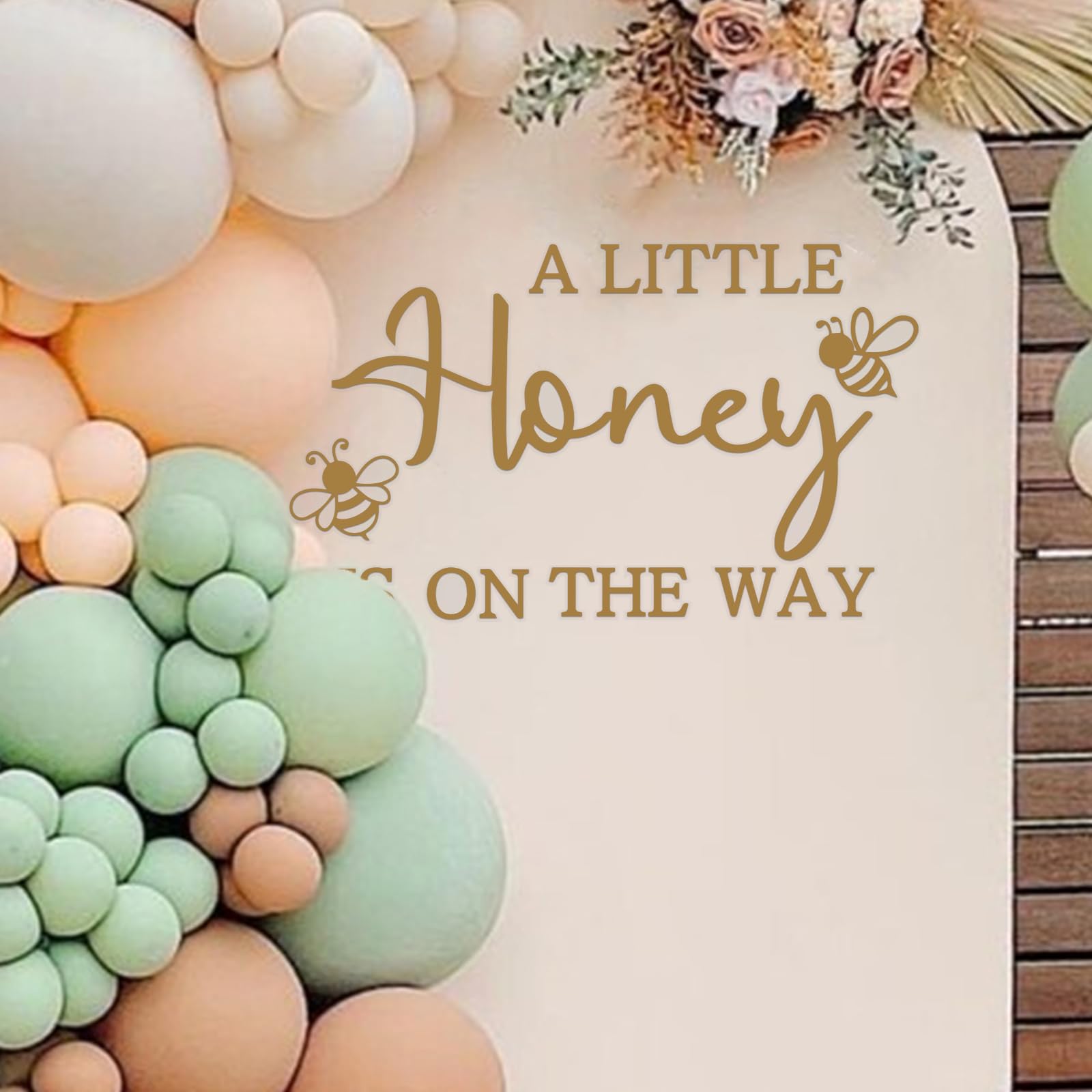 A Little Honey is on The Way Baby Shower Party Decal Sign, Bee Baby Shower Sign Vinyl Decal, Honey Bee Themed Gender Reveal Girl or Boy Baby Shower Decal Sign, Baby Shower Balloon Arch Decal