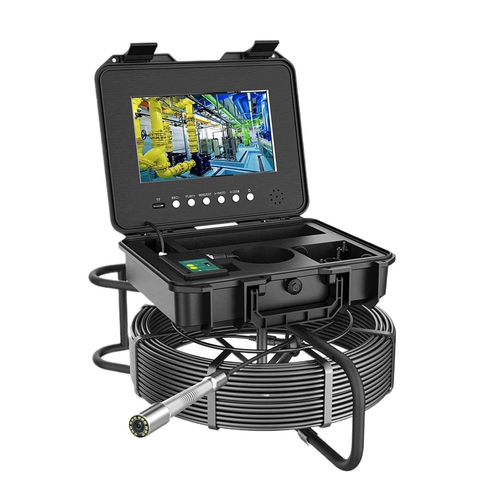 Drain Inspection Camera Sewer Inspection Camera 10.1" IPS Pipe Camera Meter Counter Keyboard Auto Self-Leveling 512hz AHD 1080P Recording 5X Image