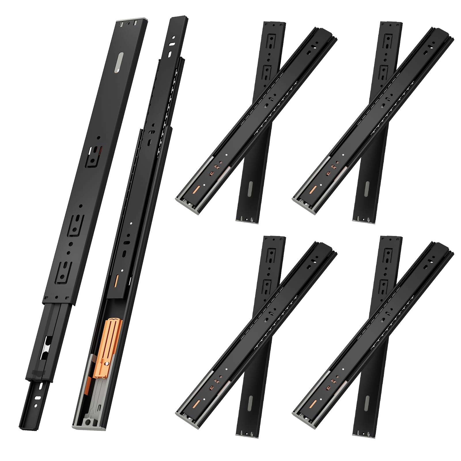 NECILO Push to Open 500mm Drawer Slides, 45kg Load Capacity Drawer Slides, Full Extension Ball Bearing Side Mount Cabinet Rails, Suitable for Kitchen & Cabinet, 5 Pair(10 Packs)