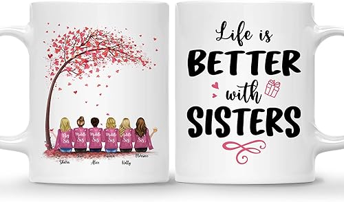 Miniatura 14 de Gossby Taza de café personalizada para hermana, regalo personalizado de 3 hermanas con diseño, nombre, cumpleaños, Navidad, amistad con temática 3