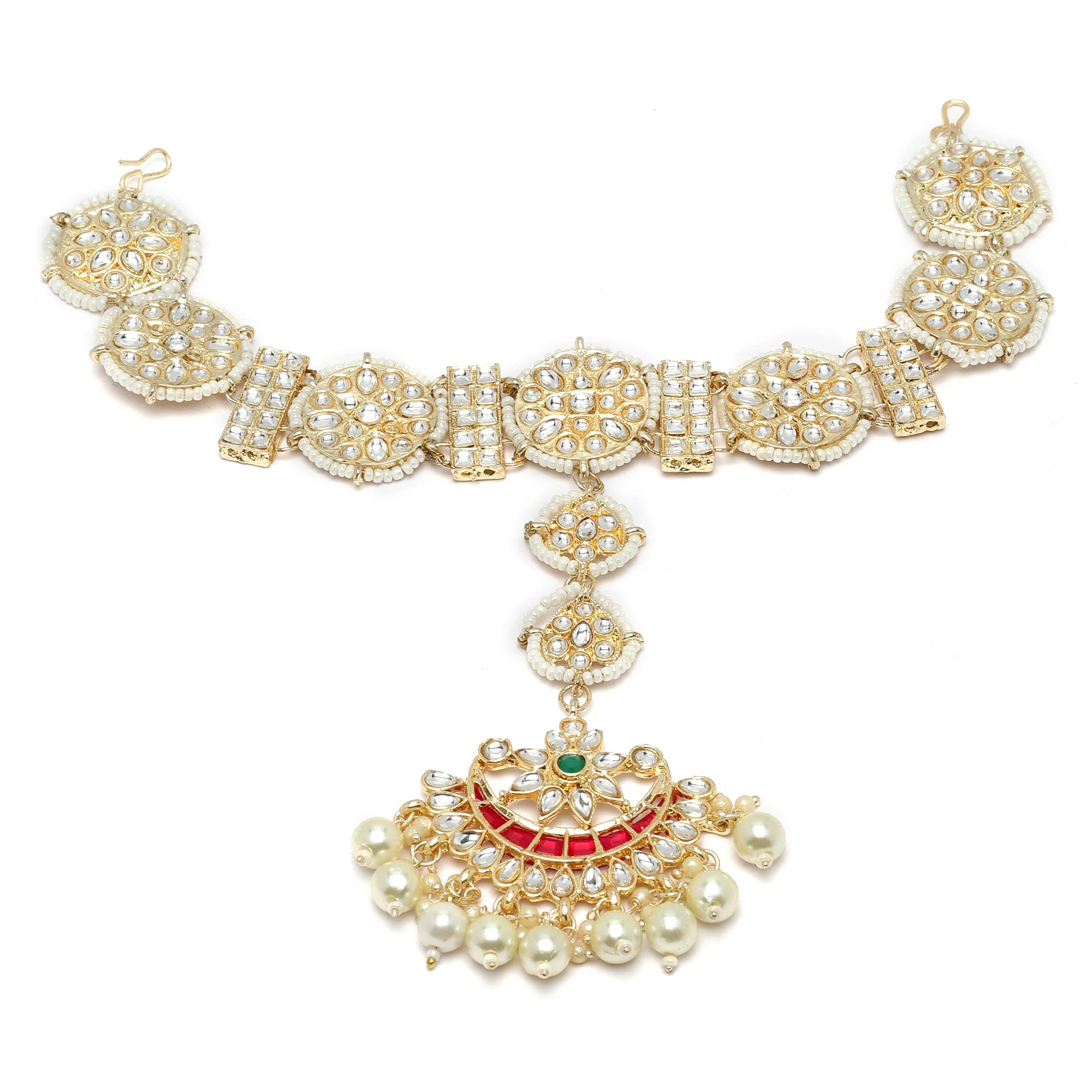 ZENEME Gold-Plated White Kundan studded Vilandi Crescent Shaped Borla Style Sheeshphool (B0C41H2H9Z) Amazon Price History, Amazon Price Tracker