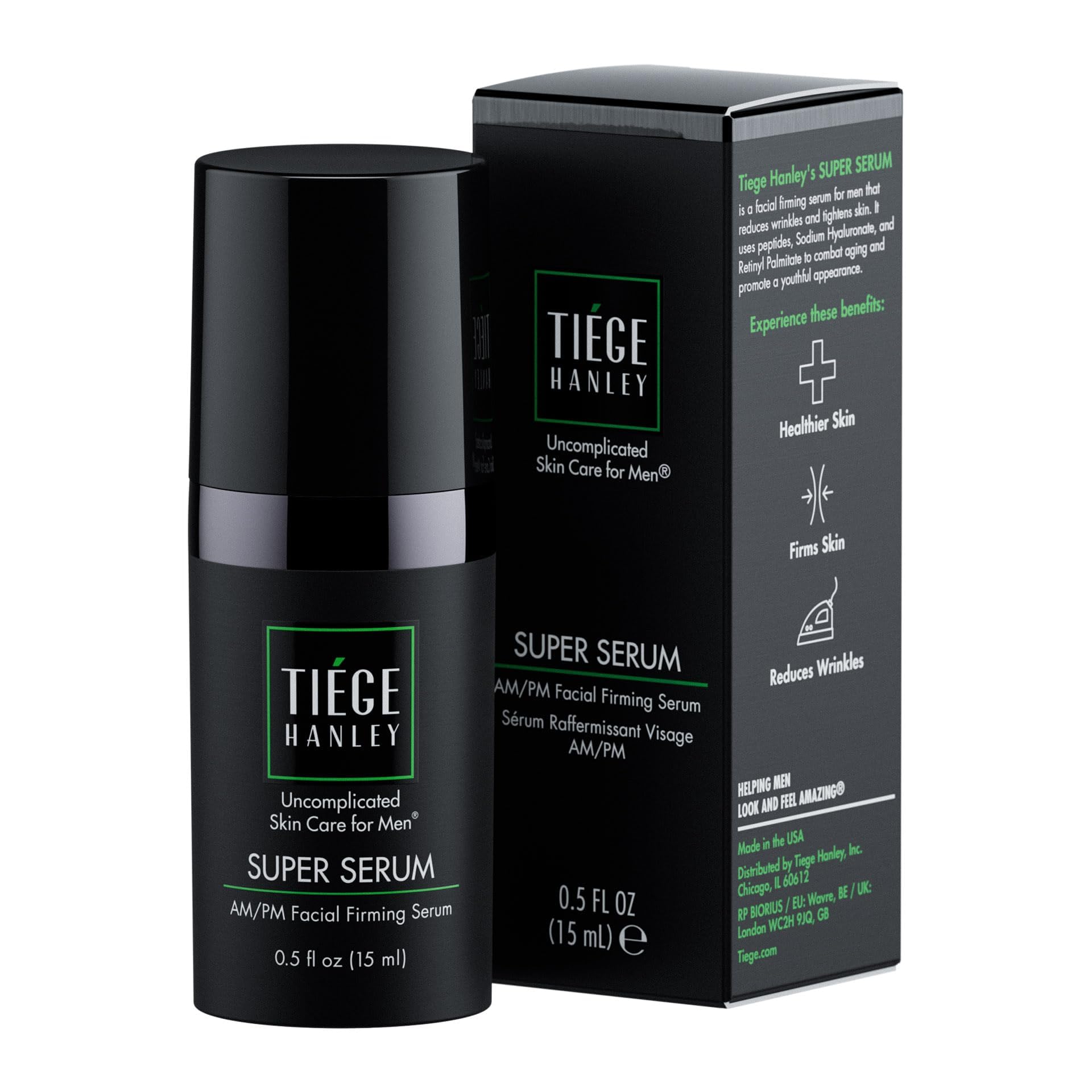 Tiege Hanley Anti Aging Face Serum for Men, Super Serum with Peptides, Retinyl Palmitate, and Sodium Hyaluronate to Firm Skin and Reduce Fine Lines, Men’s Skin Care, 0.5 Fl Oz