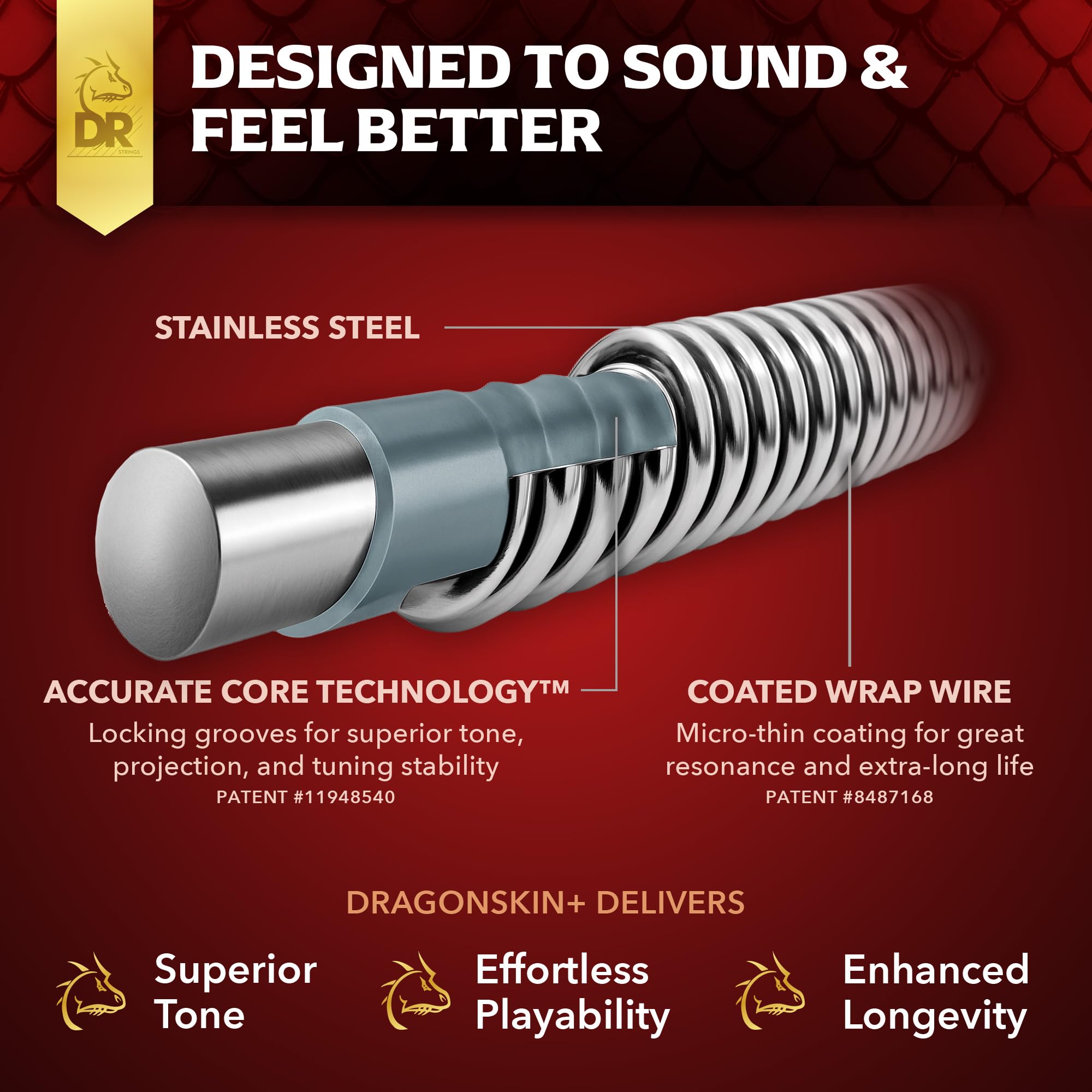 DRAGON SKIN+™ - Cordes Pour Basse En Nickel Quantum - DBQ-45 - Son Supérieur Avec Sensation Confortable Et Longue Durée De Vie : Medium 45-105