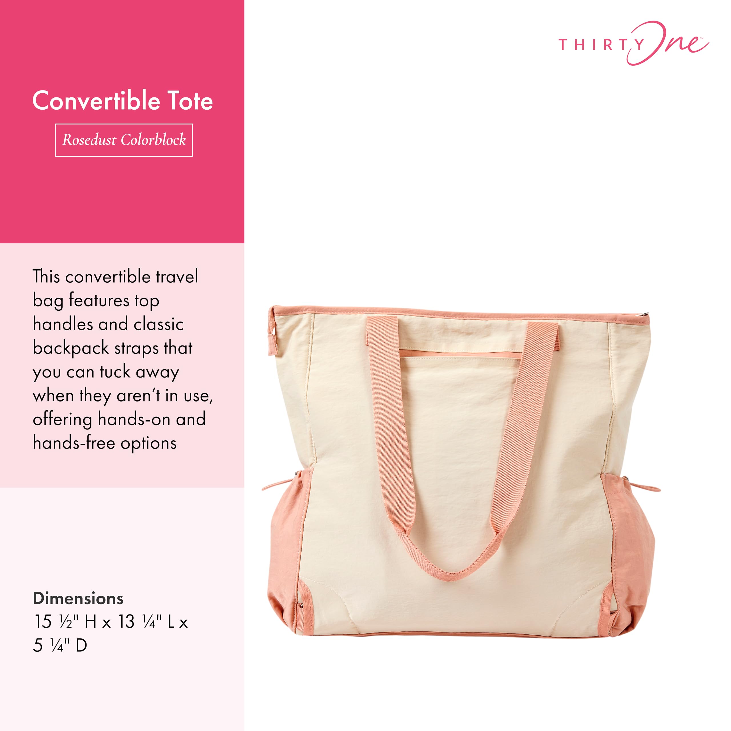 THIRTY-ONE Gifts Convertible Tote, Adjustable and Convertible