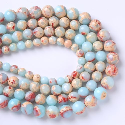 Miniatura 3 de 45 cuentas de jaspe azul natural de 0.315 pulgadas (0.315 in), piedra de montaña de longevidad, cuentas espaciadoras redondas sueltas, para hacer