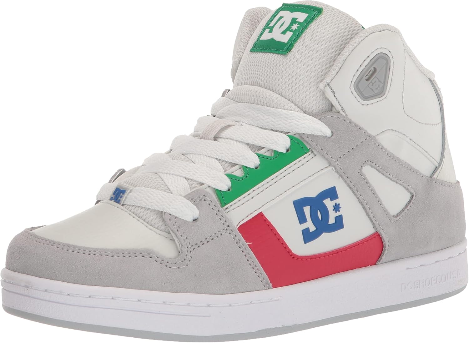 DC Boy's Pure High-Top Hi Cupsole Shoe Skate, Grey/Grey/Green, 10.5 Big Kid