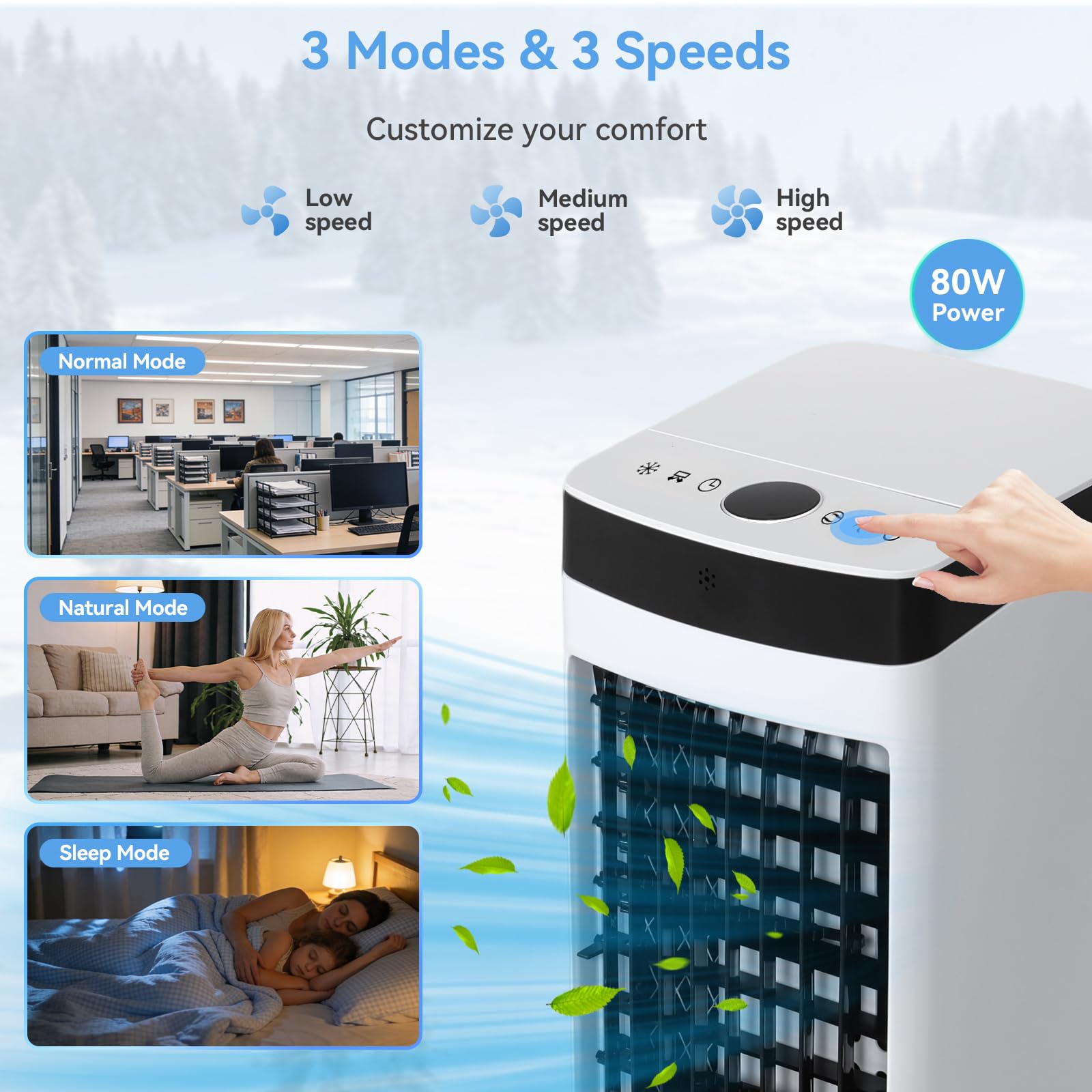 Mobiler Verdunstungskühler 4L Wassertank Wasserkühlung 3 Geschwindigkeitsstufen 65dB Geräuscharm 180 CFM Luftstrom Rollbar Energiesparend Waschbarer Filter Für Wohnzimmer Büro Schlafzimmer