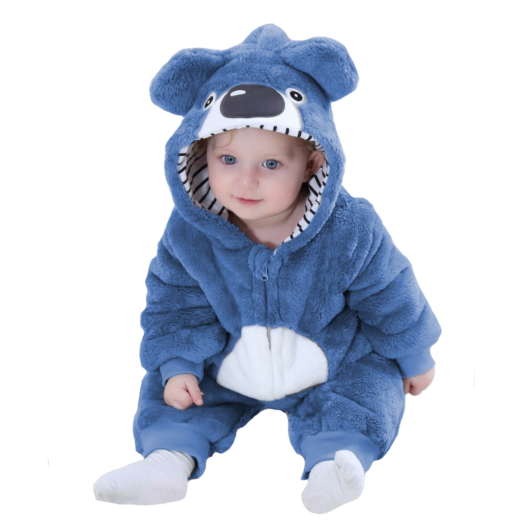 Doladola Unisex Baby Spring Autumn Animal Romper Baby Boys Girls Flannel One Piece Pyjamas(3-6 Months,bluekoala)