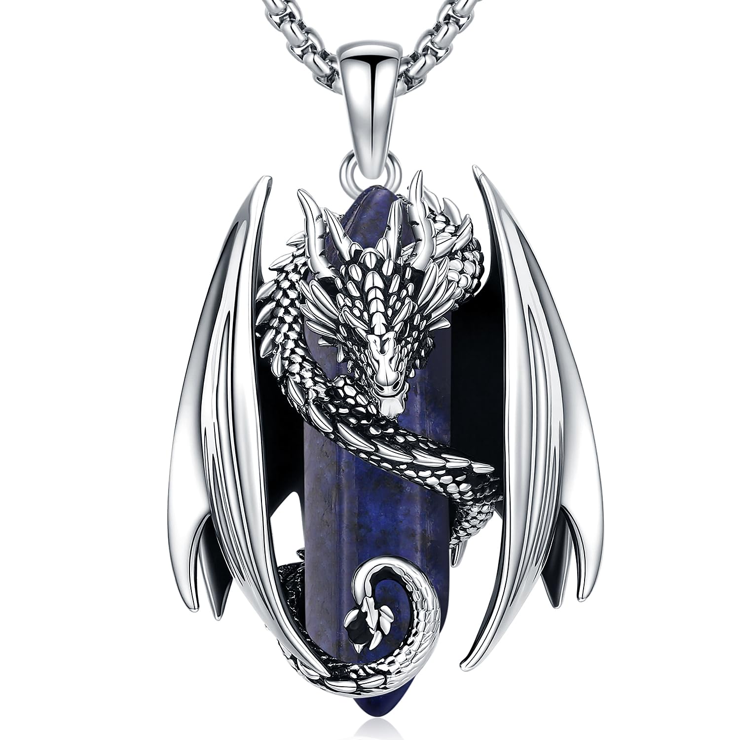Aniu Collier Dragon pour Homme Pendentif Viking Dragon en Cristal, Hexagonal de Guérison Bijoux Gothique Cadeau pour Homme Femme