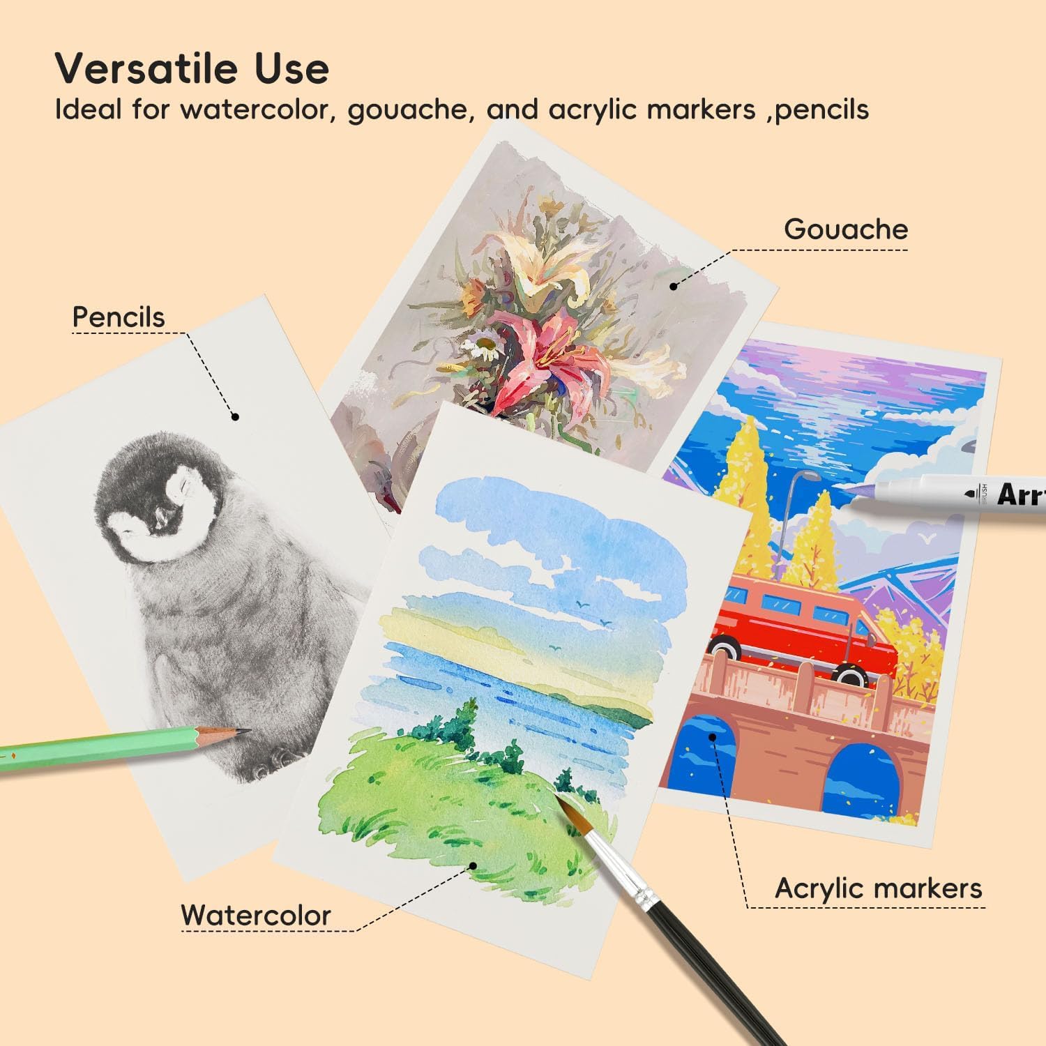 Arrtx Watercolor Sketchbook,100% Cotton Acid-Free 140lb/300gsm Hot Press Hardcover Watercolor Journal Notebook 2 Pack,40 Sheets 5.35 x 3.86 inches image 6