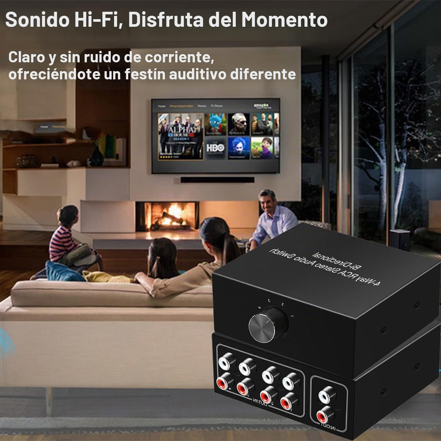 Conmutador de Audio estéreo RCA bidireccional de 4 vías, 1 en 4 Salidas o 4 en 1 Salidas, Divisor de Audio de Canal de Sonido L/R Caja selectora de Audio