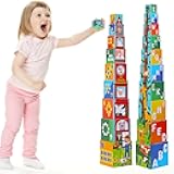 Animal Sorting and Stacking Blocks - Educational ABC & Numbers Toy for Babies and Toddlers - Montessori Learning Tower -10 Nesting Cubes Building Set - Ideal Present for Boys & Girls