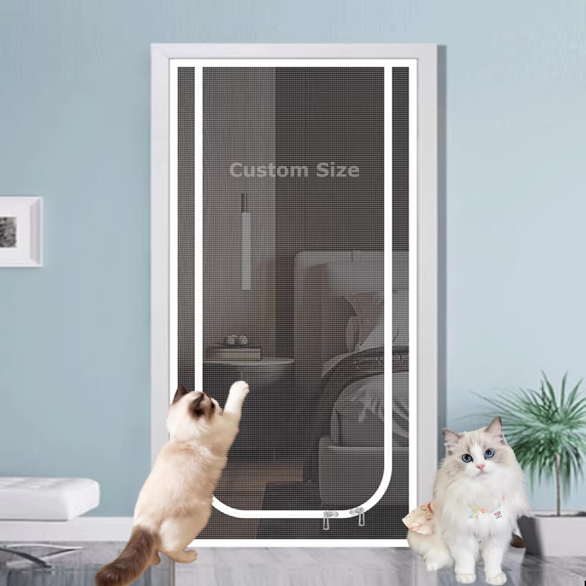 Duoleh Grey Custom Size Cat Door Screen, Kitchen Pets Proof Screen Doors With Zipper, Cat Resistant Scratch Proof Mesh, Bedroom Insects Protection Mesh Anti Mosquito (Custom Size)