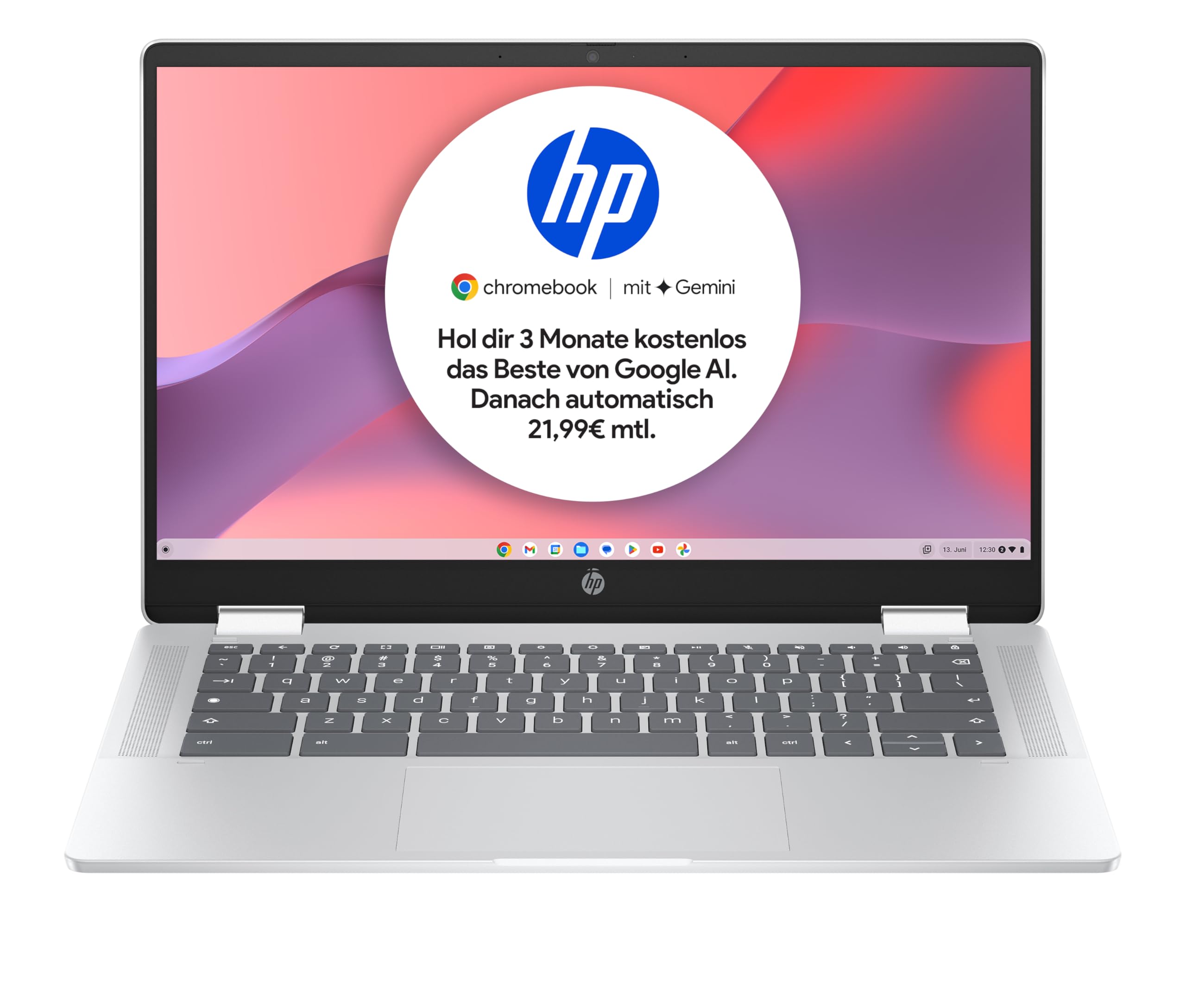 HP Chromebook x360 14" HD Touchscreen Intel N100 4GB RAM 128GB ChromeOS QWERTZ Silber