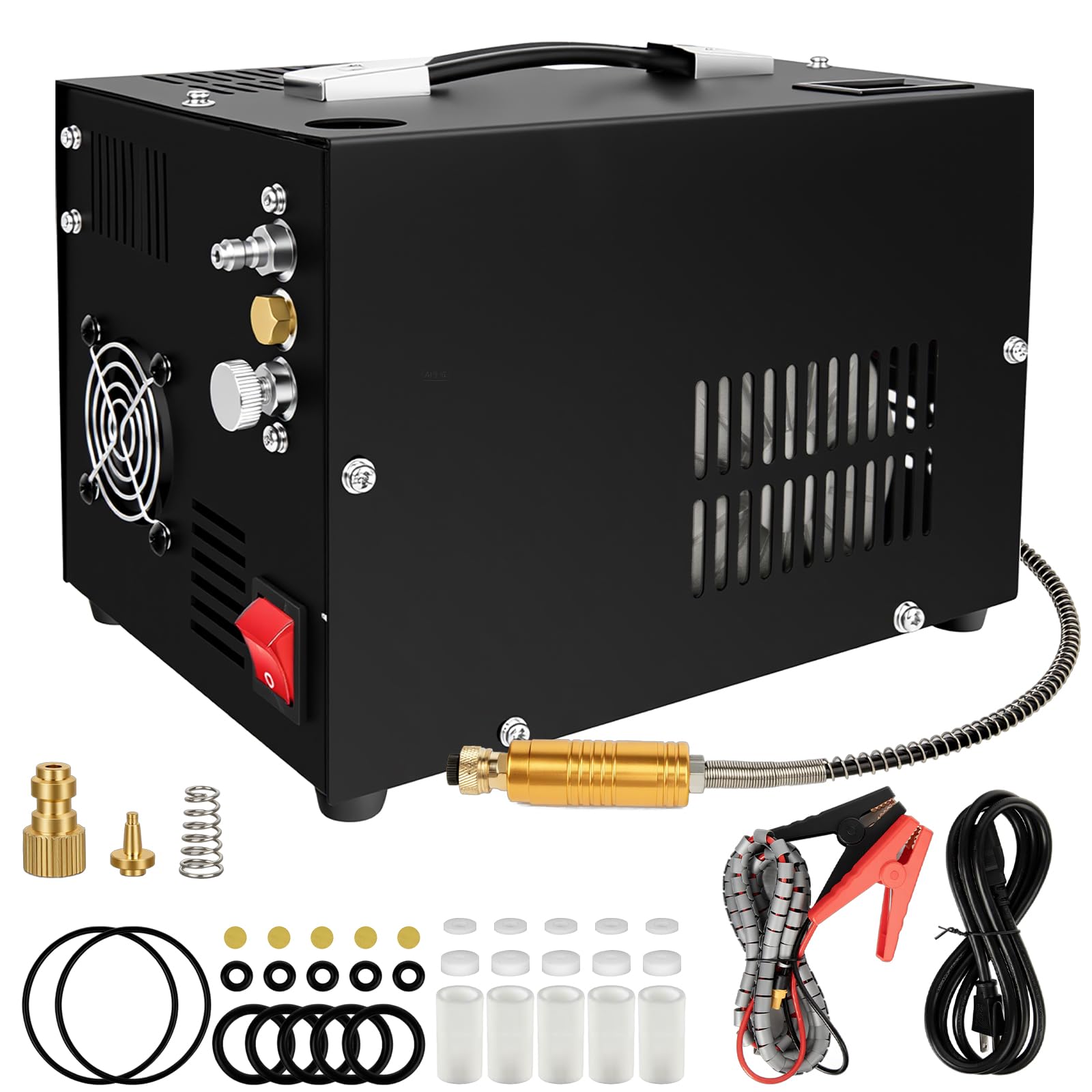 PCP Air Compressor,Built-in Power Converter,Portable 4500Psi/30Mpa,12V DC/110V AC PCP Airgun Compressor, Water/Oil-Free, Suitable for Paintball, PCP Rifle, Pistol, Scuba Bottle