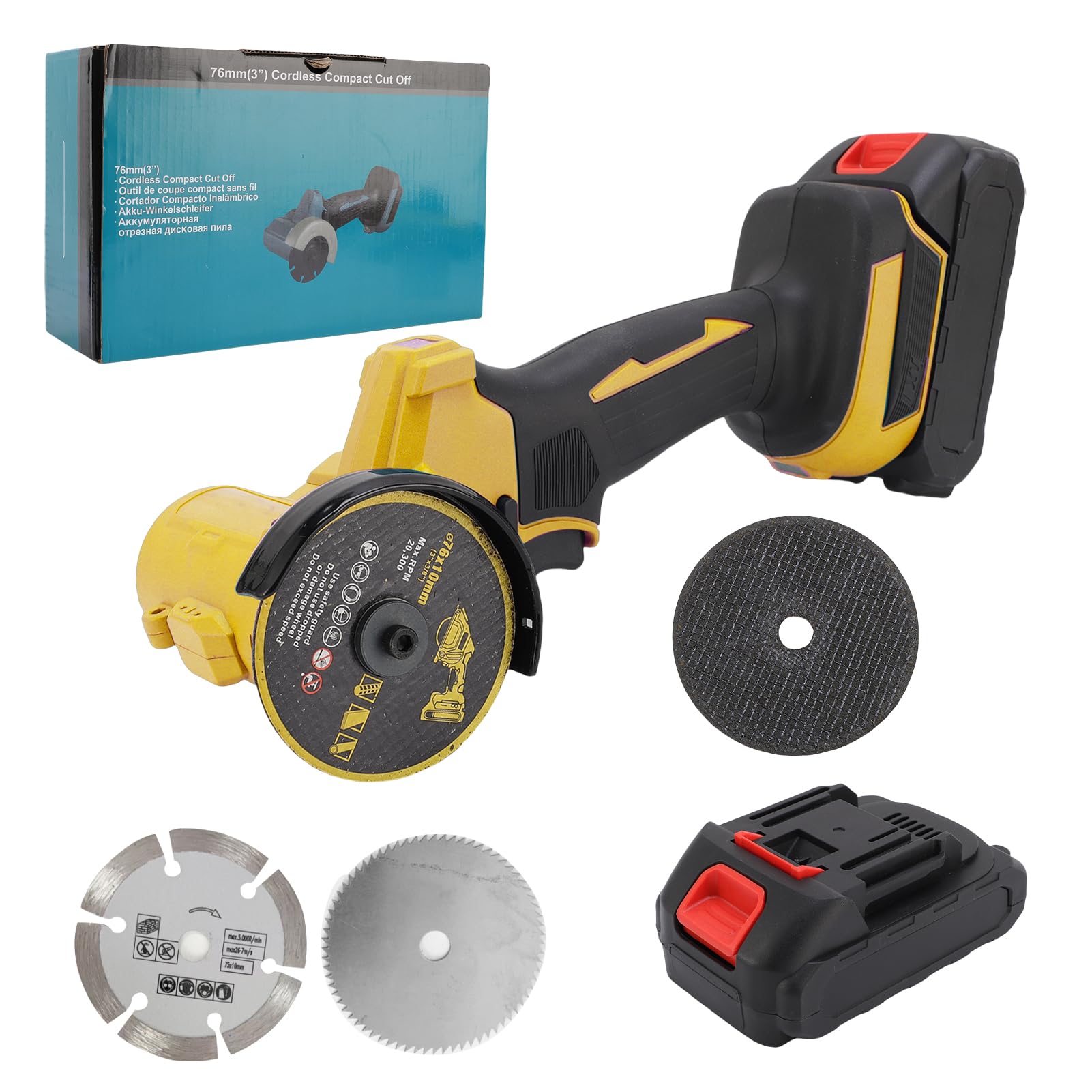 Smerigliatrice angolare a batteria 21V, display digitale, 4 dischi (Giallo - Spina UE 100-240 V)