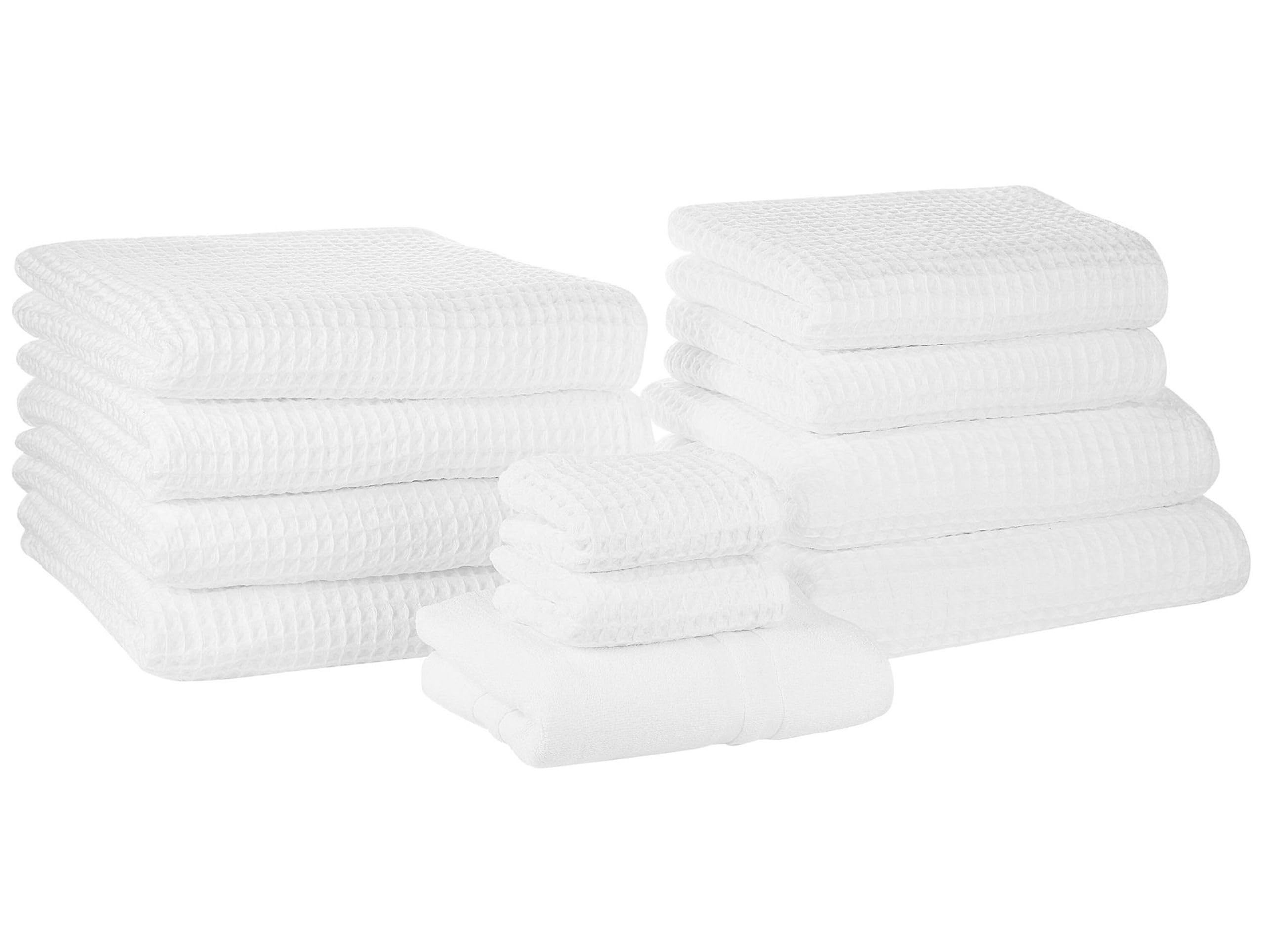 Beliani Conjunto de 11 Toallas Toalla de baño y Alfombrilla de baño de algodón Blanco Low Twist para Invitados Areora
