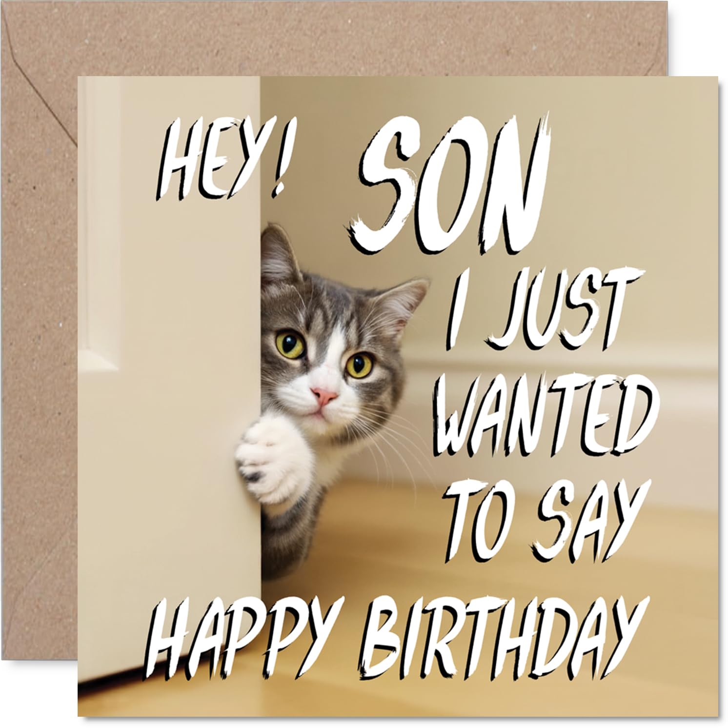 Son Birthday Card, Cute Cat Peekaboo