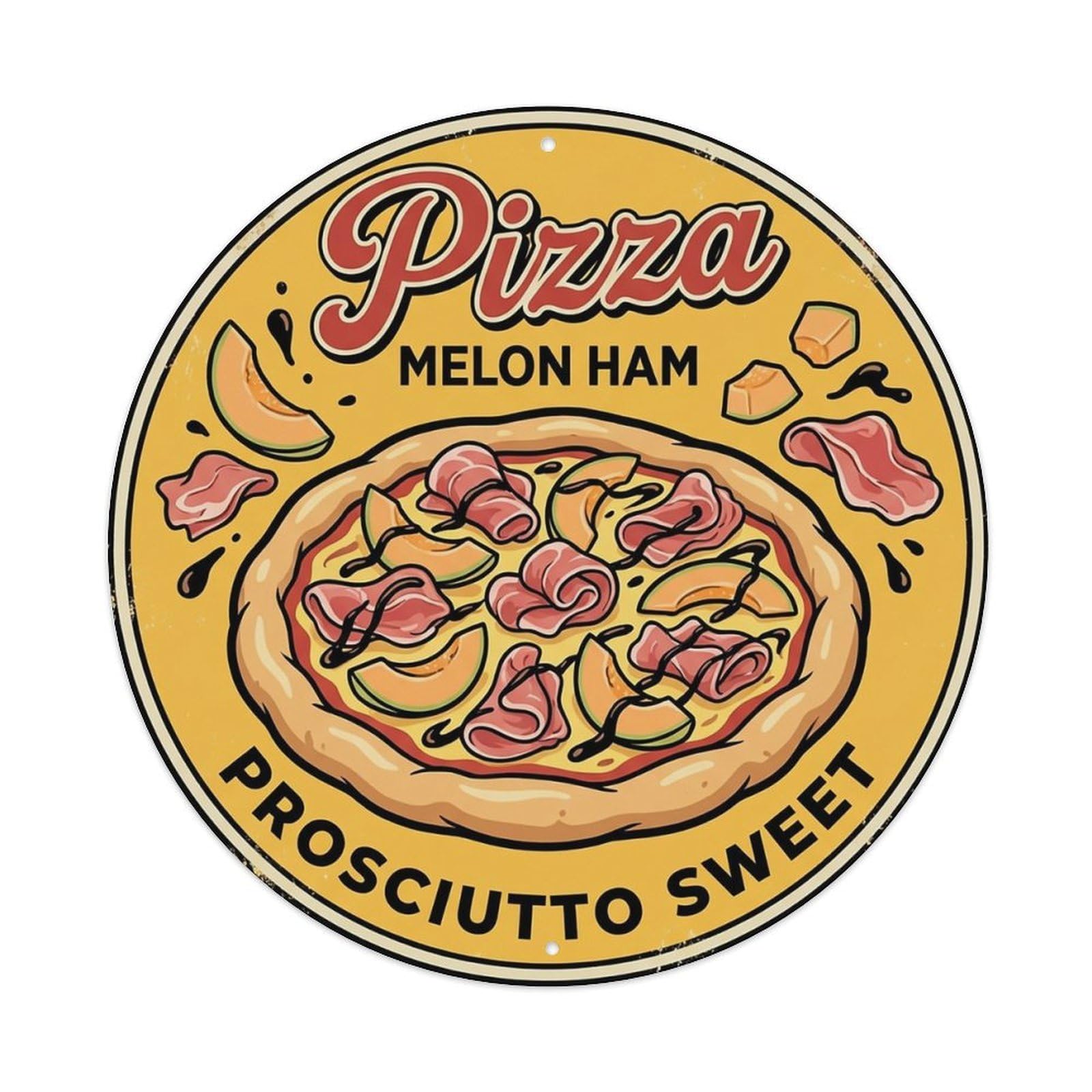 Huiyhb 8X8inch(20X20cm) Vintage Pizza Slice Italian Traditional Cuisine Prosciutto Metal Tin Sign