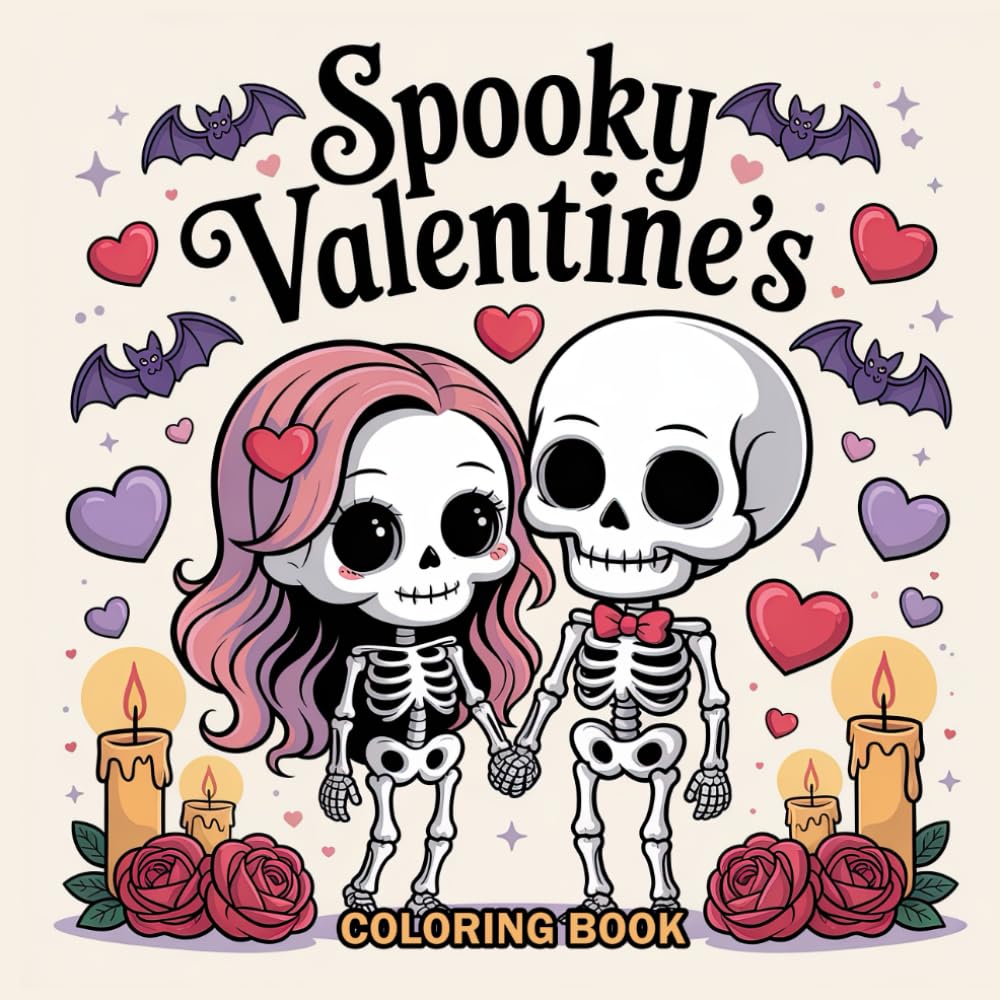 Spooky Valentine’s Coloring Book: Bold And Easy Creepy-Cute Chibi Couples, Gothic Hearts, And Adorable Dark Love (Cute & Easy Valentines Coloring Books)