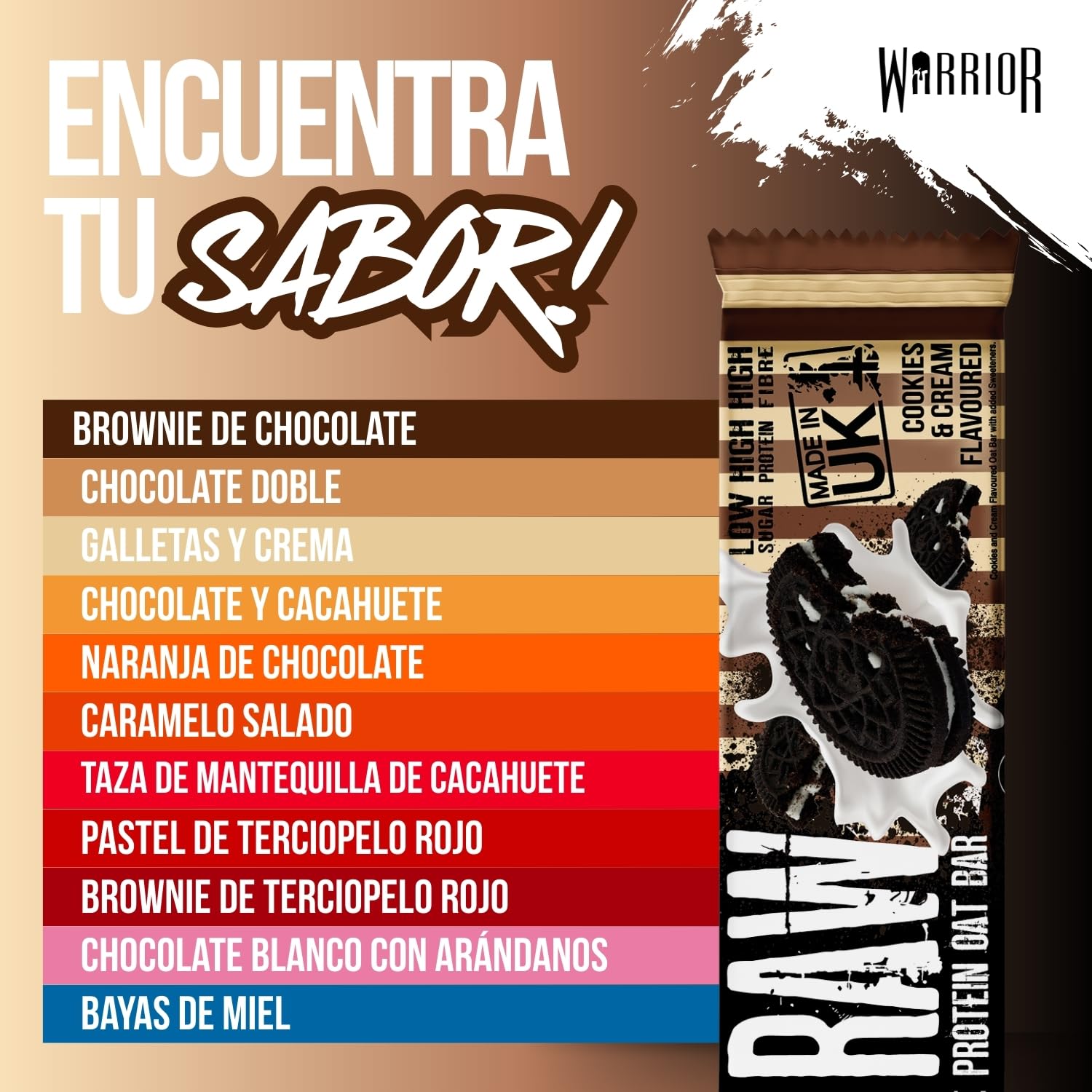 Warrior RAW Flapjack 20 g de Proteína – Pack de 12 x 75 g – Avena Alta en Fibra y Baja en Azúcar – Snack Saludable y Energético (Galletas y crema)