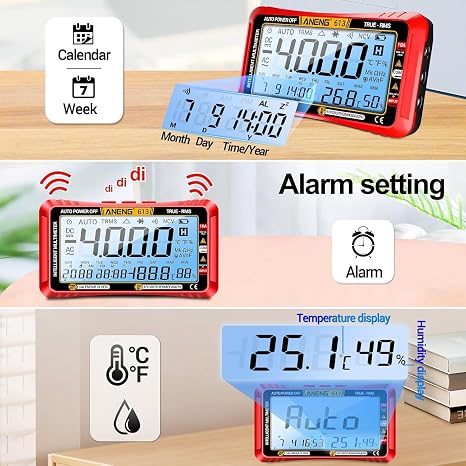 3-in-1 Smart Digital Multimeter,Digital multimeter Temperature Hygrometer, 4000 Counts AC/DC Voltage Current Tester with Perpetual Calendar Capacitance Frequency Diode Measure