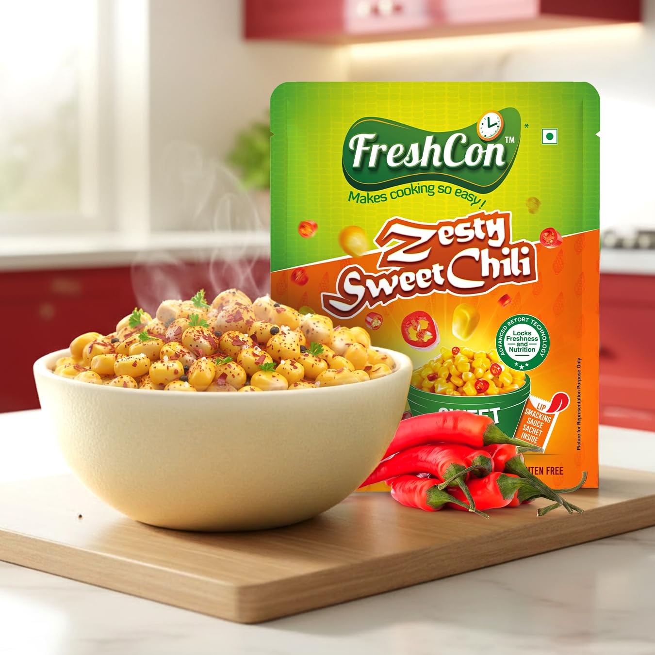 Freshcon Cooked Sweetcorn – Zesty Sweet Chili Flavor | Ready to