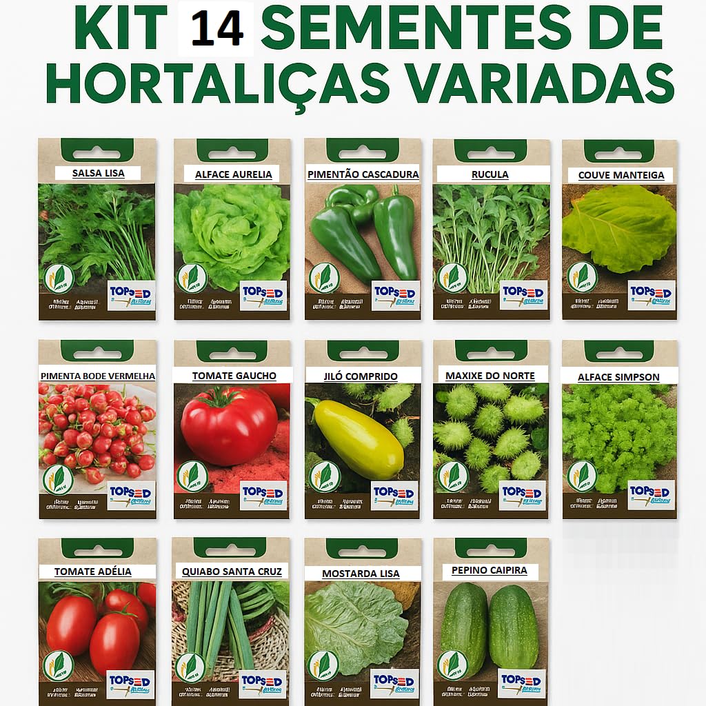 kit 14 Sementes de Hortas Variadas Legumes Verduras Pimenta