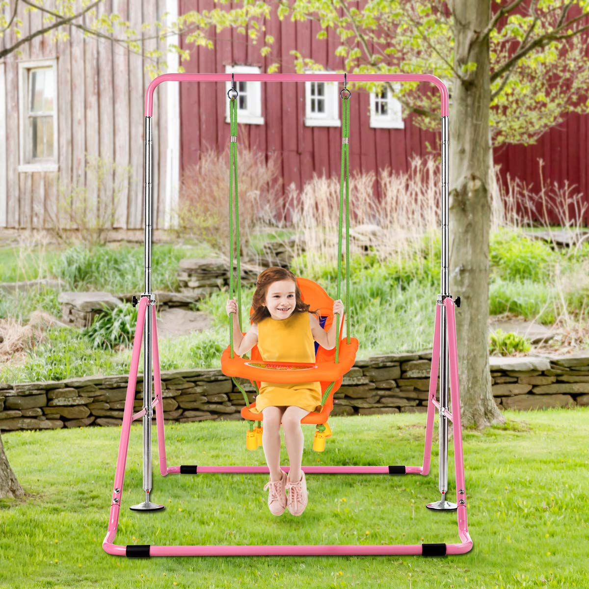 COSTWAY Sbarra Ginnastica Artistica Pieghevole, Altezza Regolabile 90-142 cm, Barra per Ginnastica per Bambini