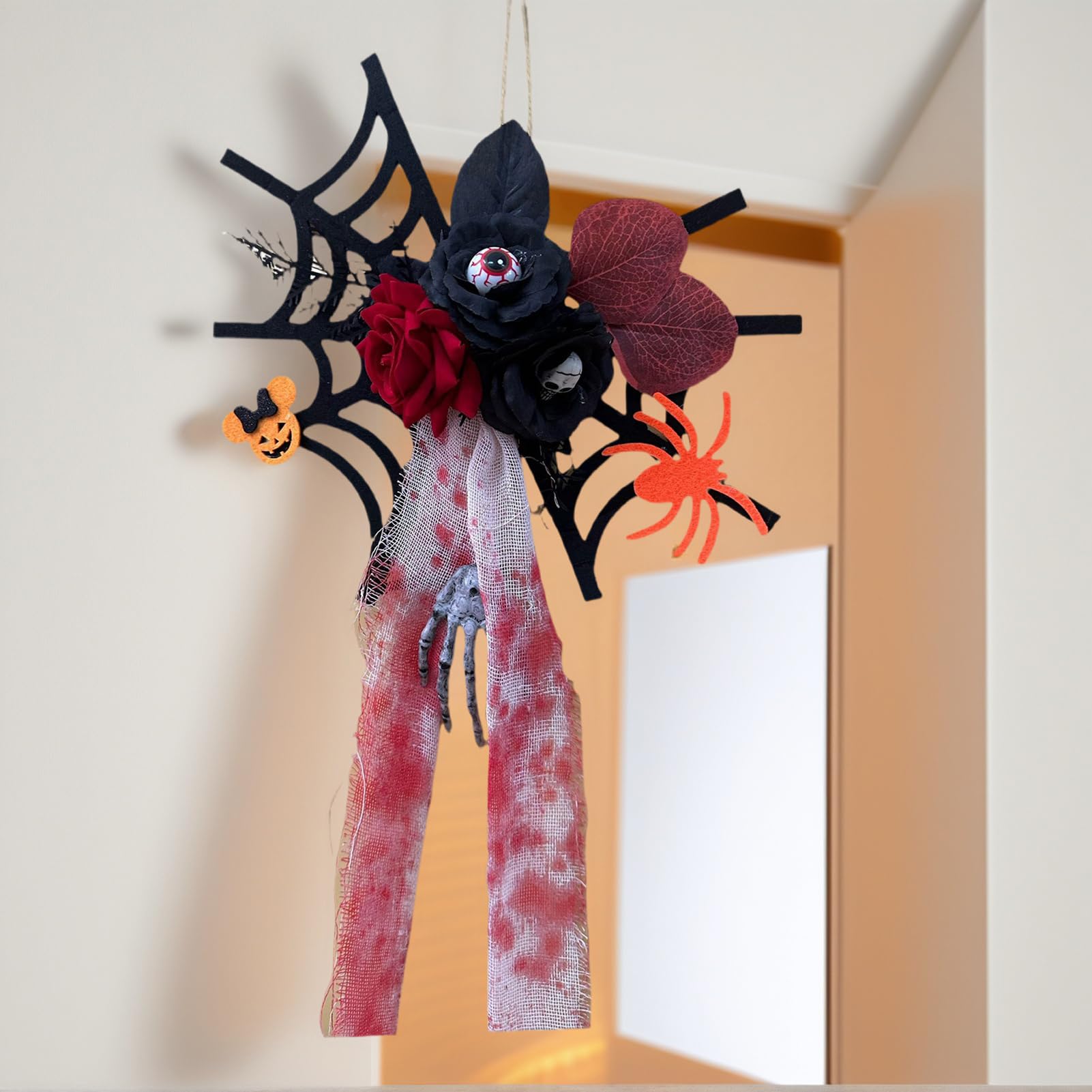 Spinnennetz-Dekoration Rosen-Totenkopf furchterregendes Halloween Ornament